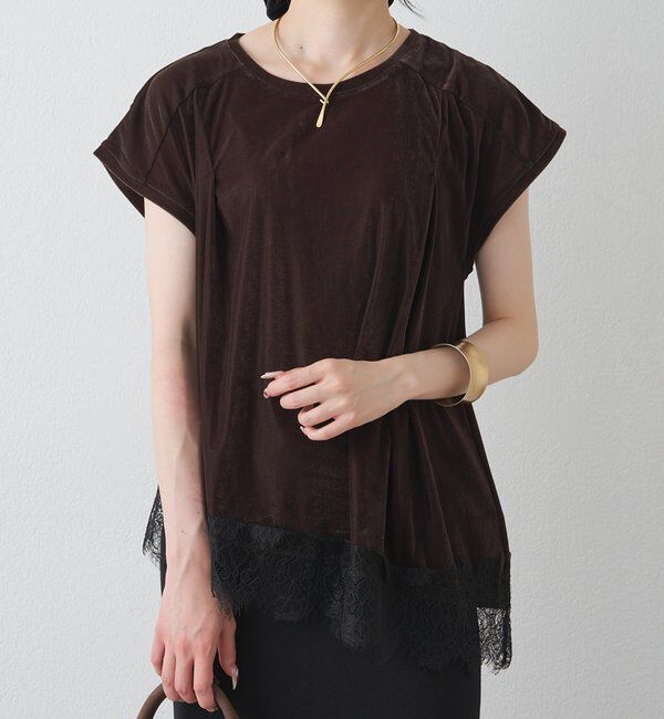  「レースヘムシアーベロアTシャツ」|Tシャツ・カットソー|