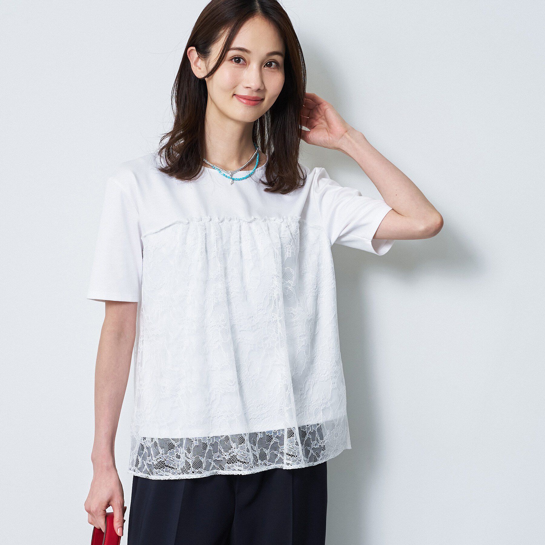 Reflect「【UVカット／接触冷感／手洗い可】ラッセルレースプルオーバー」|Tシャツ・カットソー|ホワイト(001)