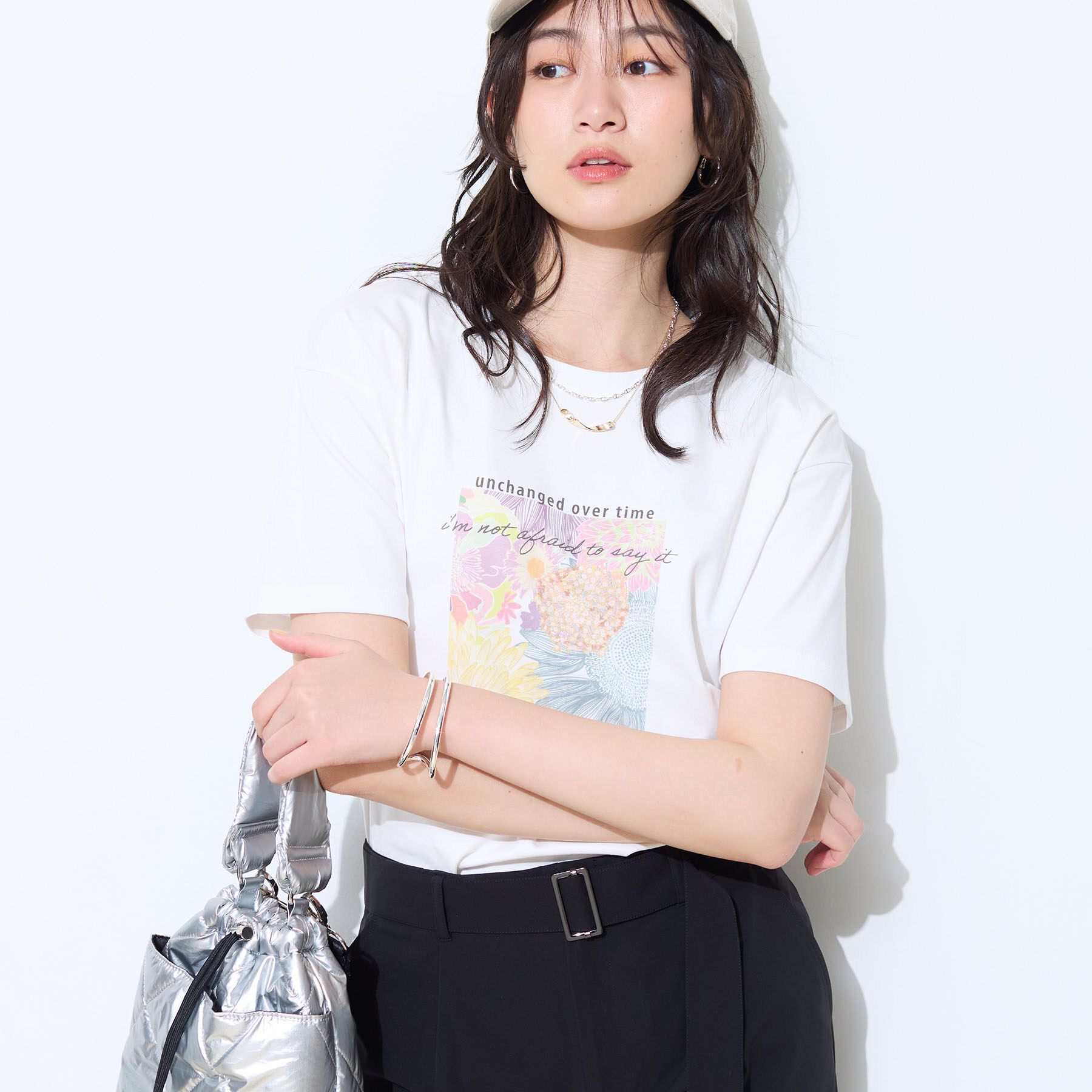 INDIVI「【UVケア／選べるグラフィック】スムースジャージTシャツ」|Tシャツ・カットソー|ホワイト(101)