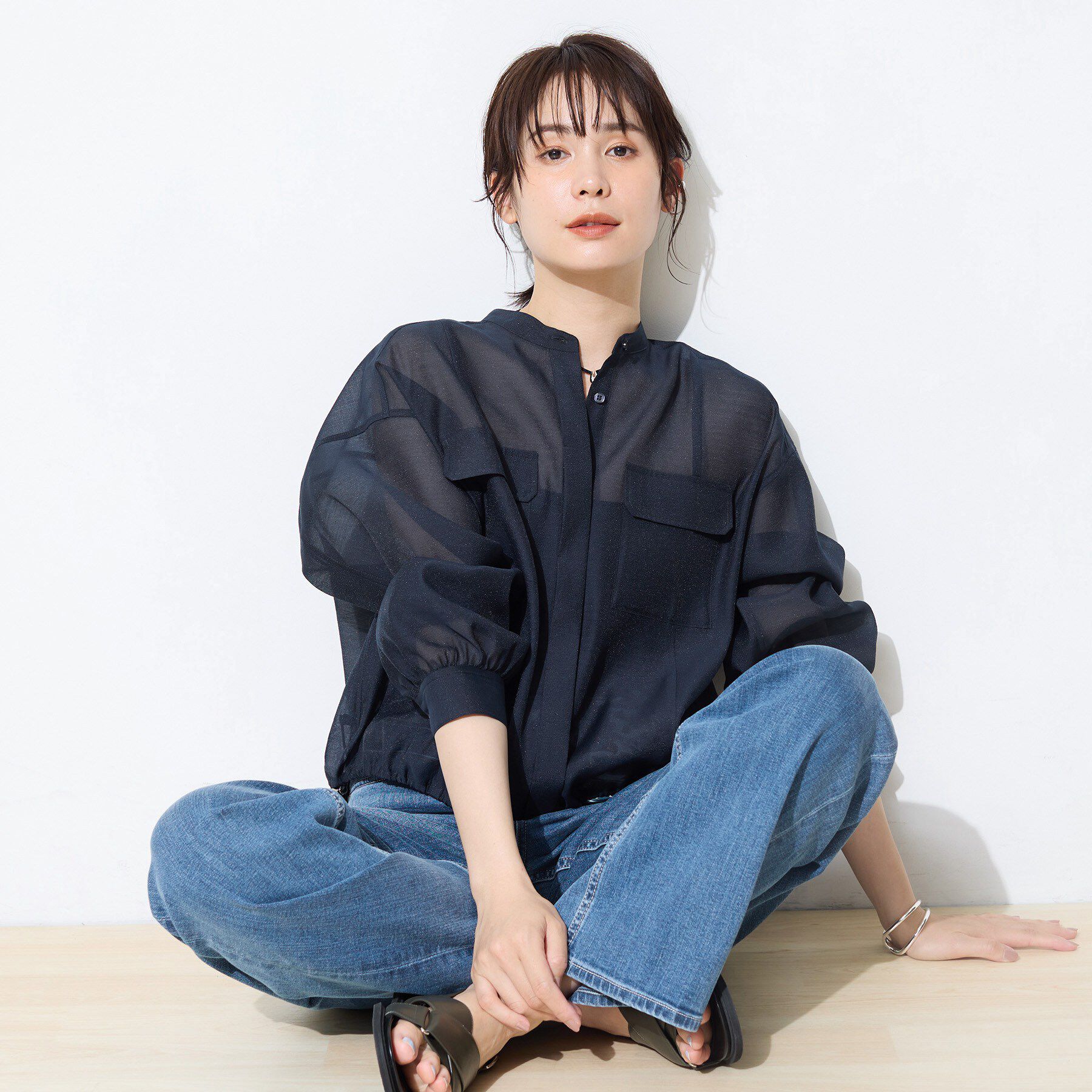 INDIVI「【トレンド／2WAY】裾ドロスト付きシアーブラウスブルゾン」|シャツ・ブラウス|