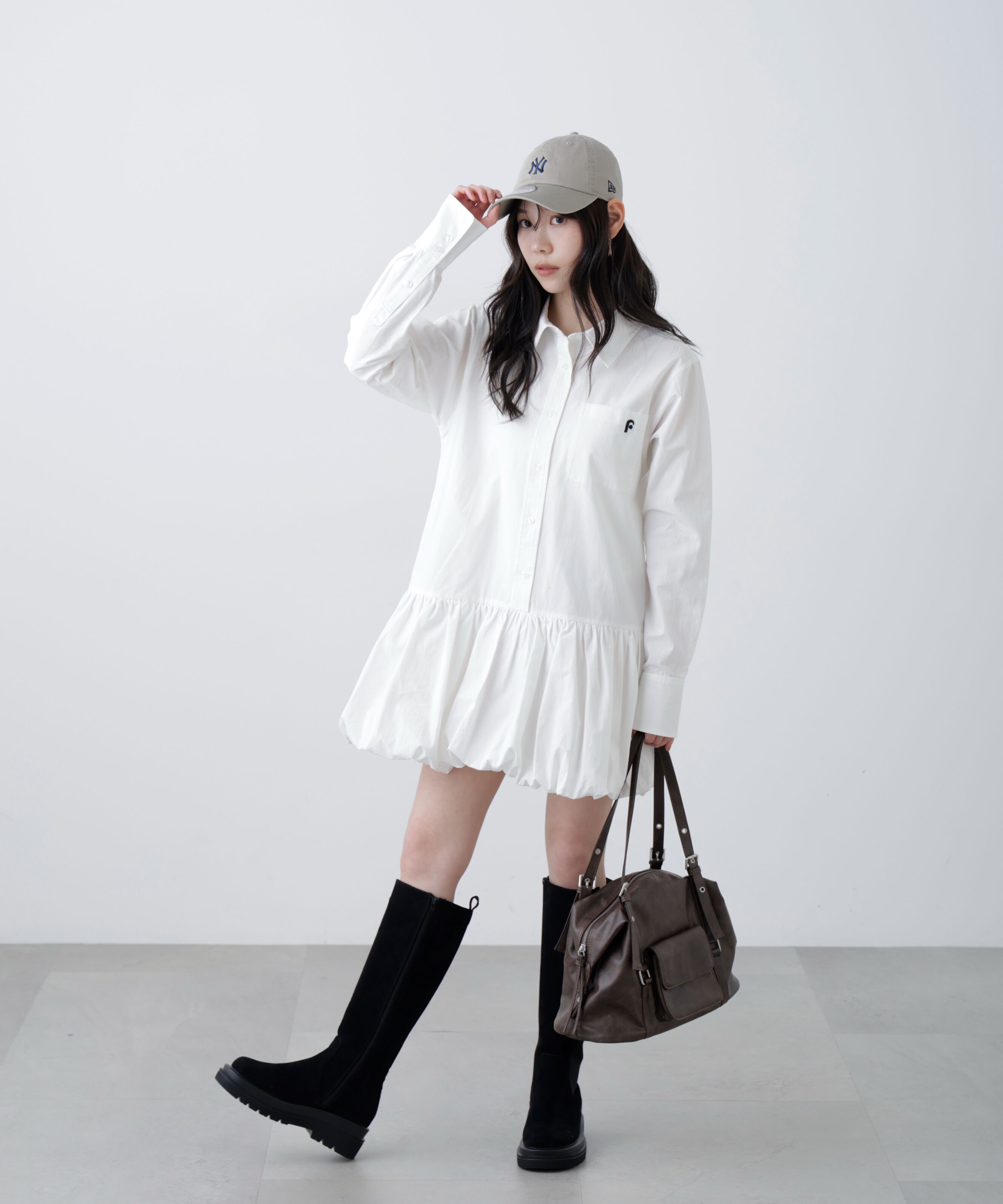  「バルーンシャツミニワンピース」|ワンピース|