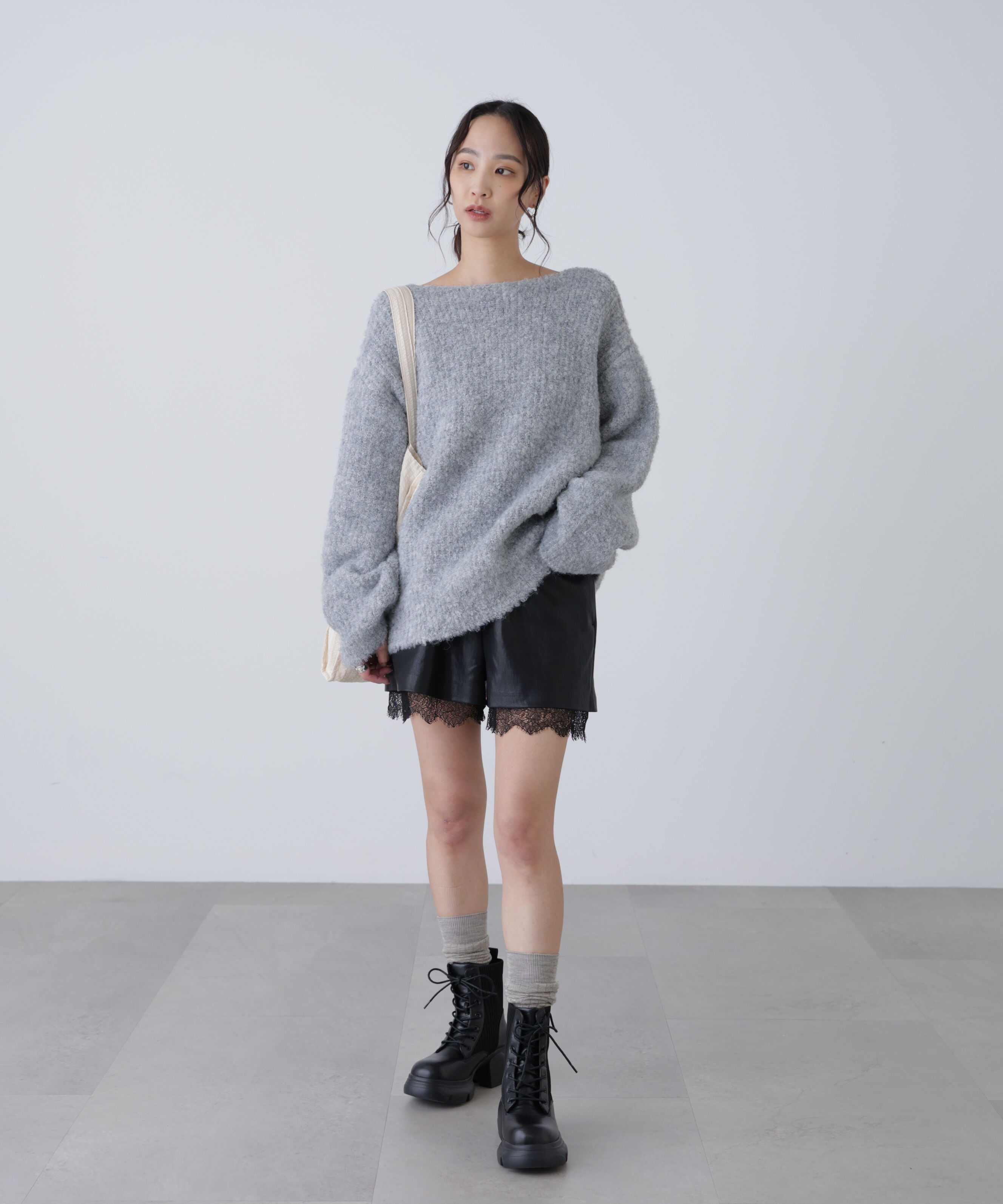  「レースレイヤードエコレザーショートパンツ」|その他|