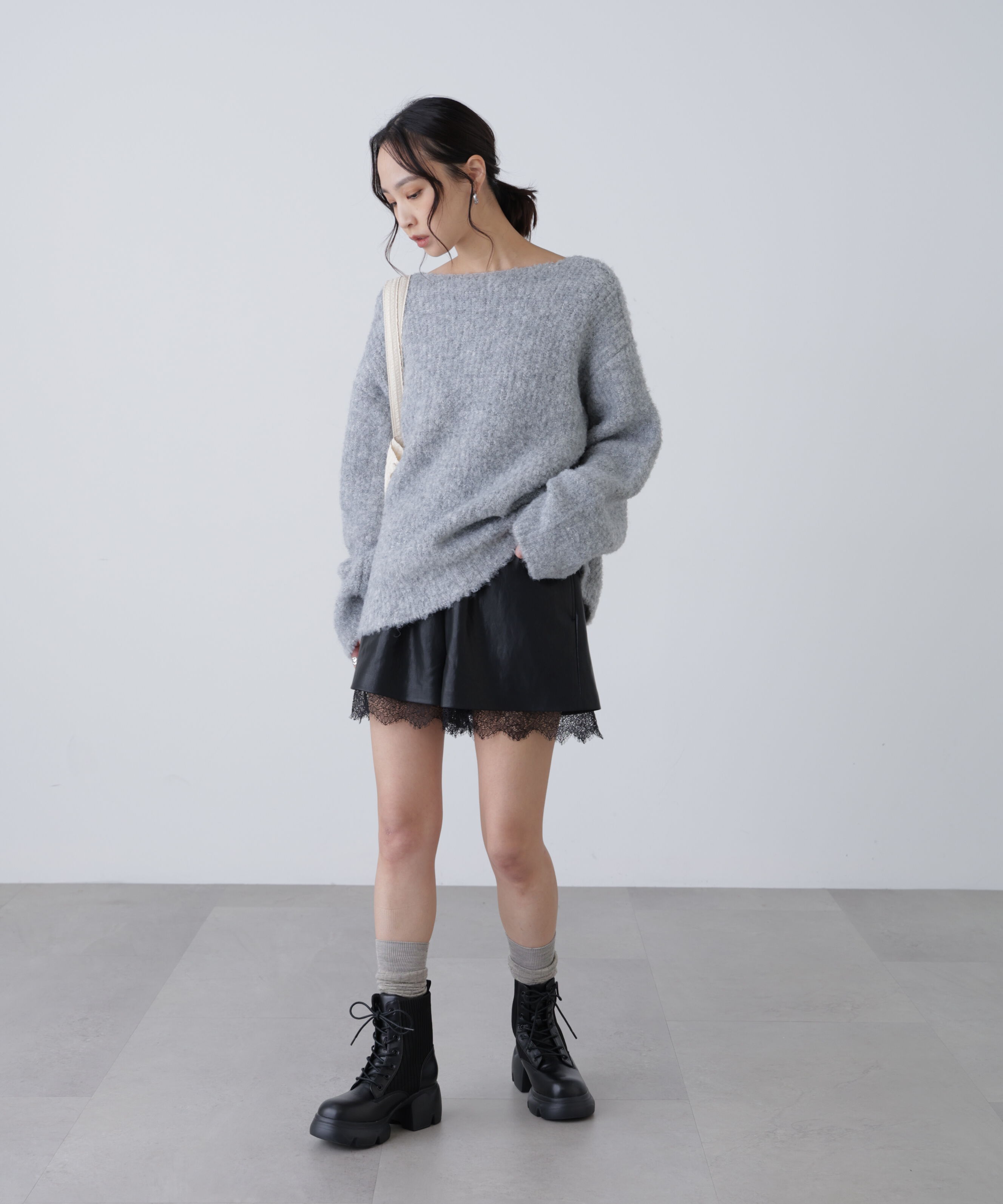  「レースレイヤードエコレザーショートパンツ」|その他|