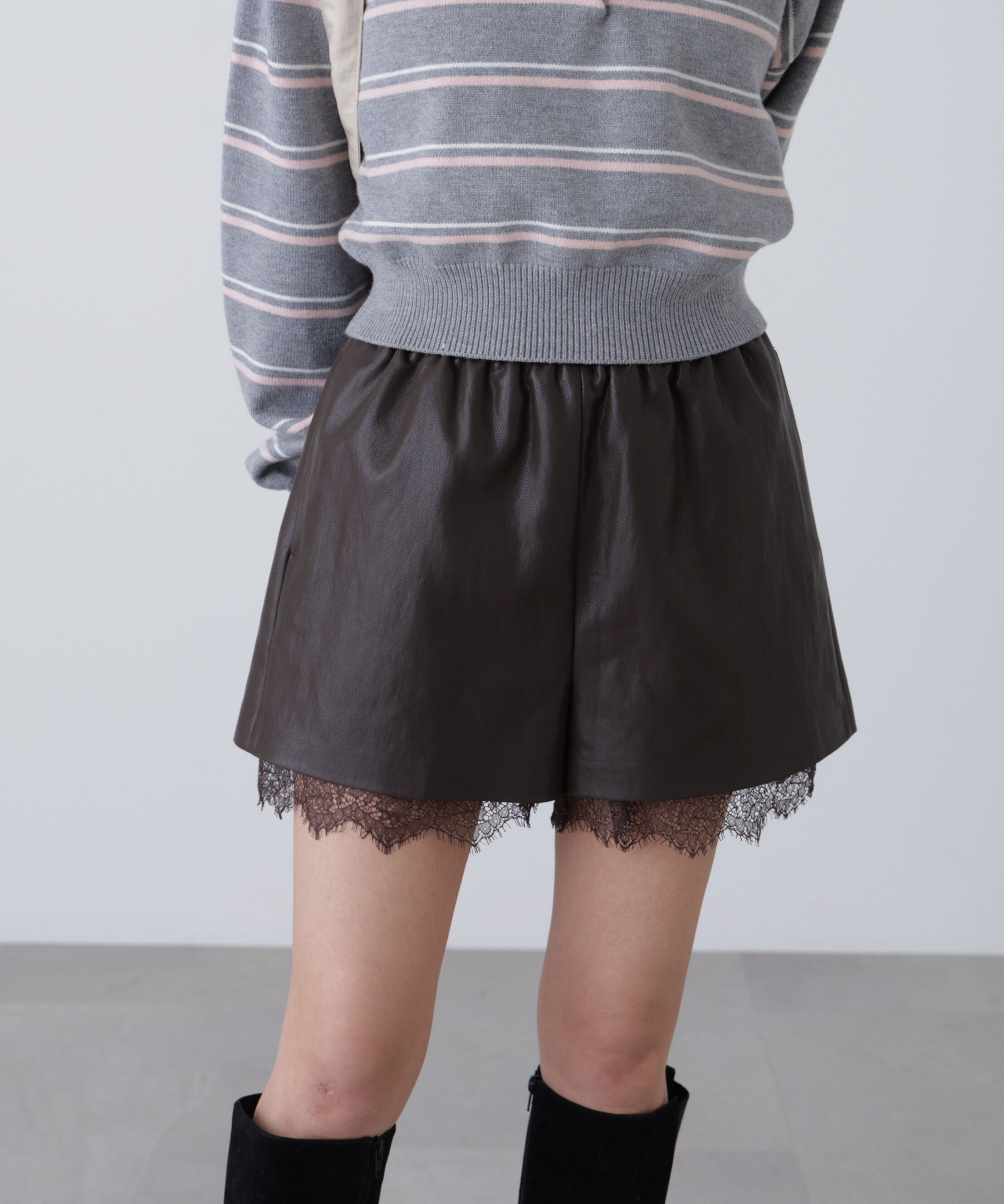  「レースレイヤードエコレザーショートパンツ」|その他|