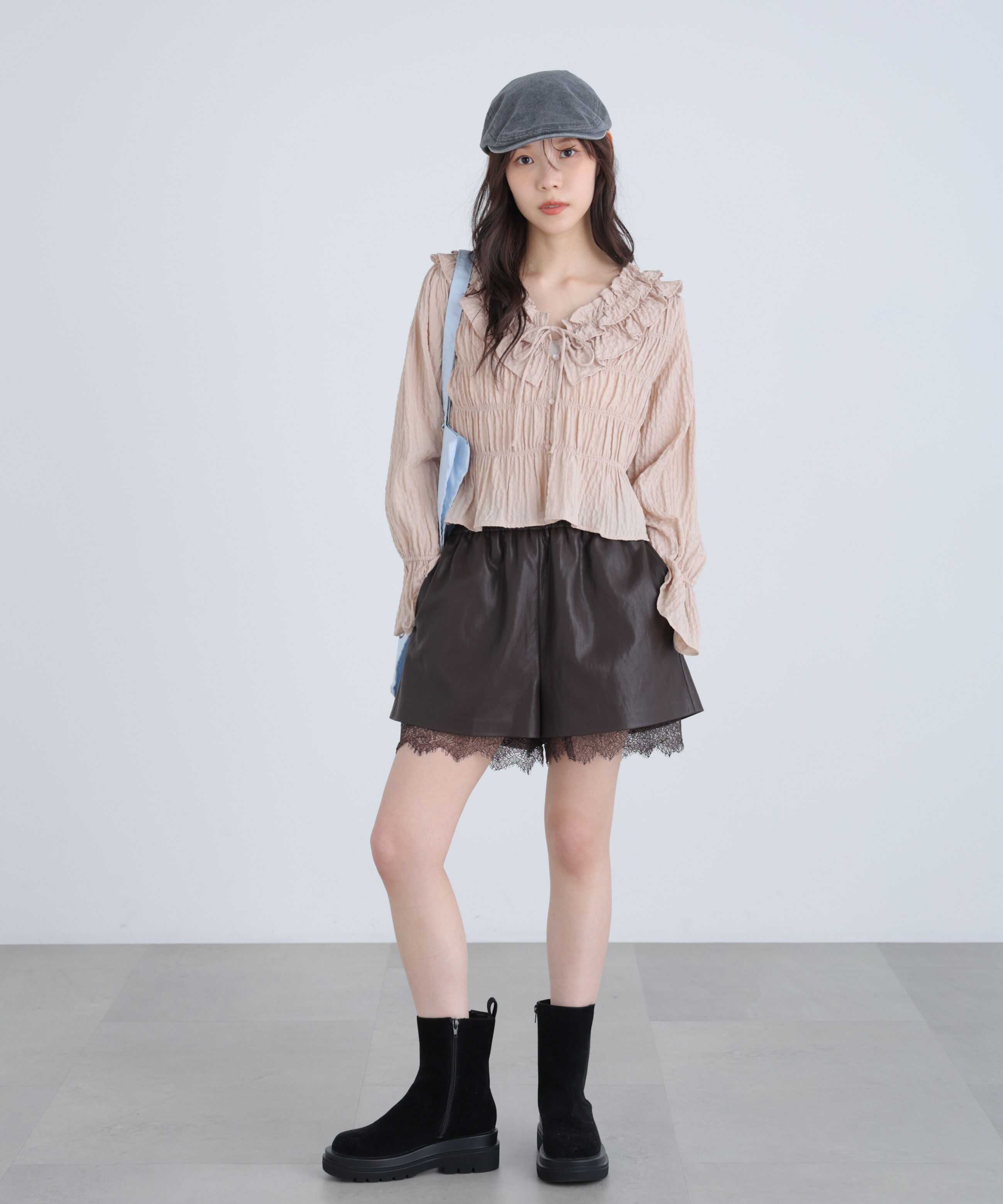  「レースレイヤードエコレザーショートパンツ」|その他|