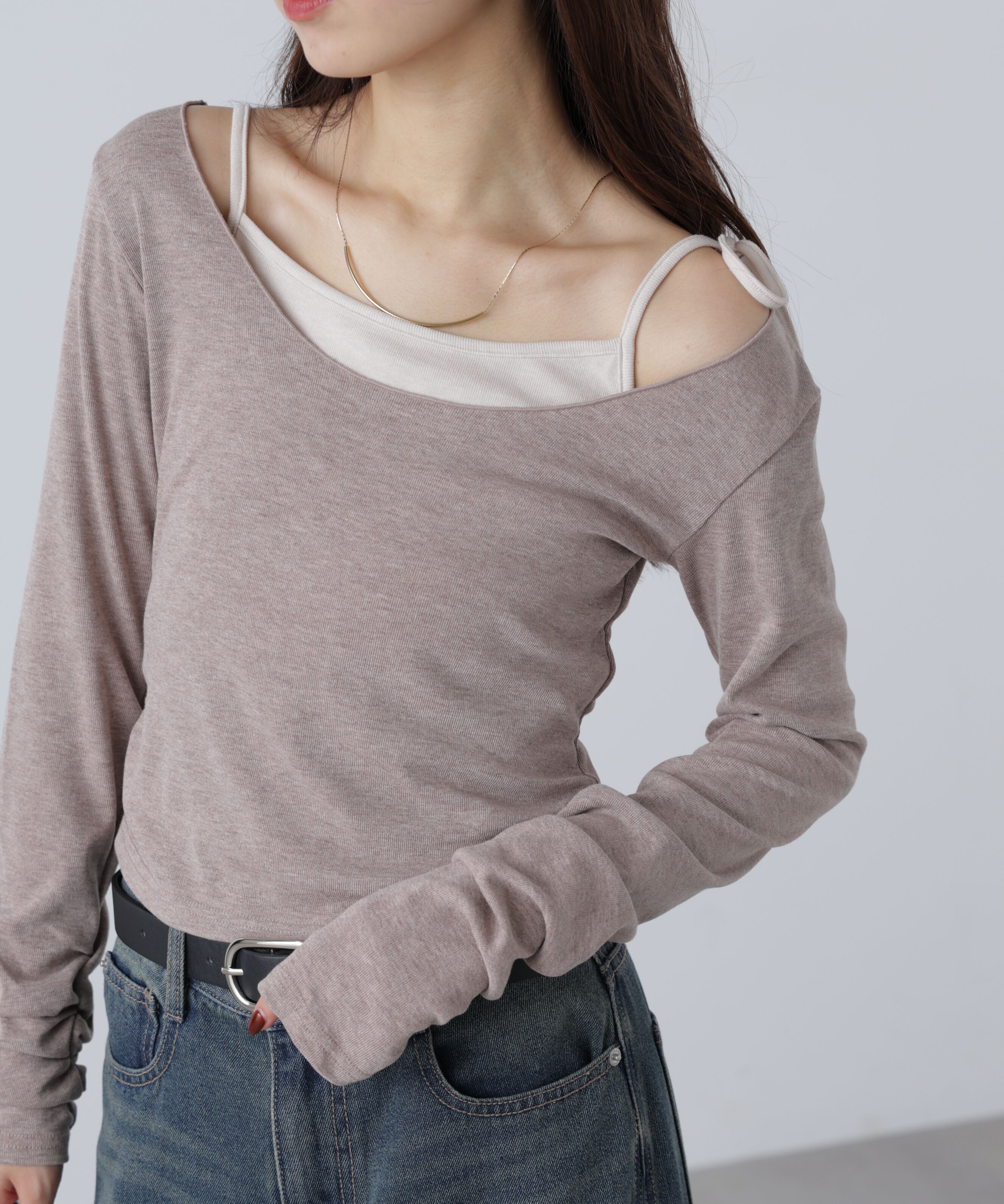  「ワンショルキャミレイヤード風カットソー」|Tシャツ・カットソー|