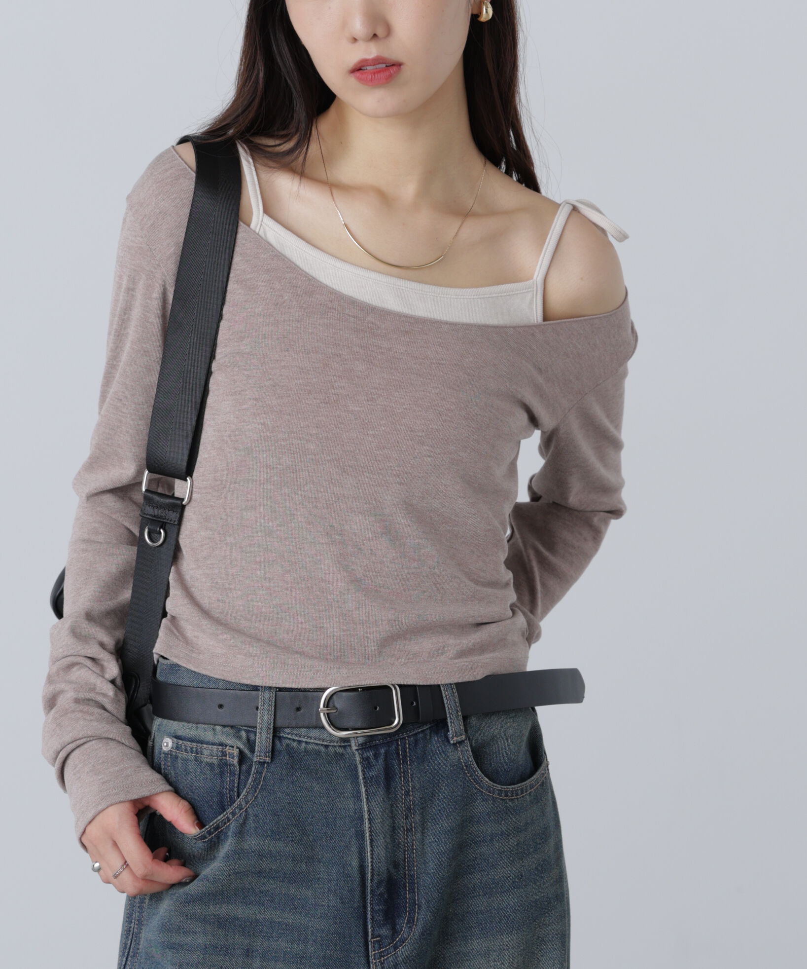  「ワンショルキャミレイヤード風カットソー」|Tシャツ・カットソー|