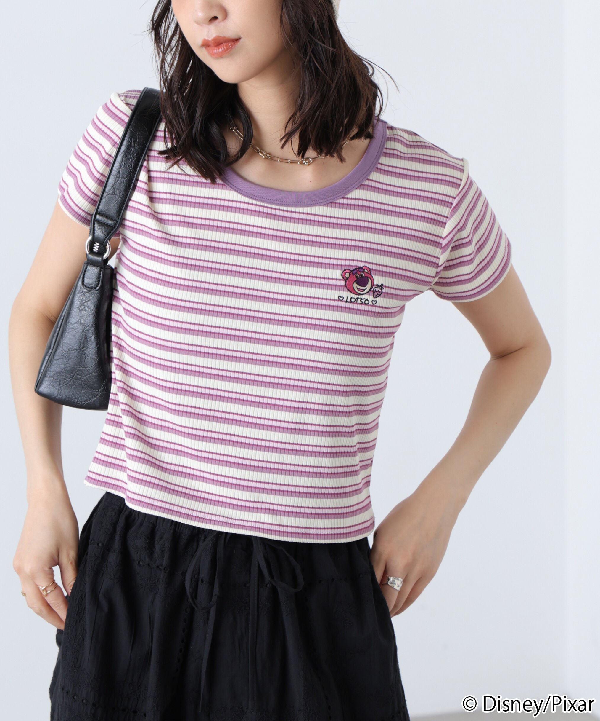  「ワンポイント刺繍半袖ボーダーカットソー」|Tシャツ・カットソー|