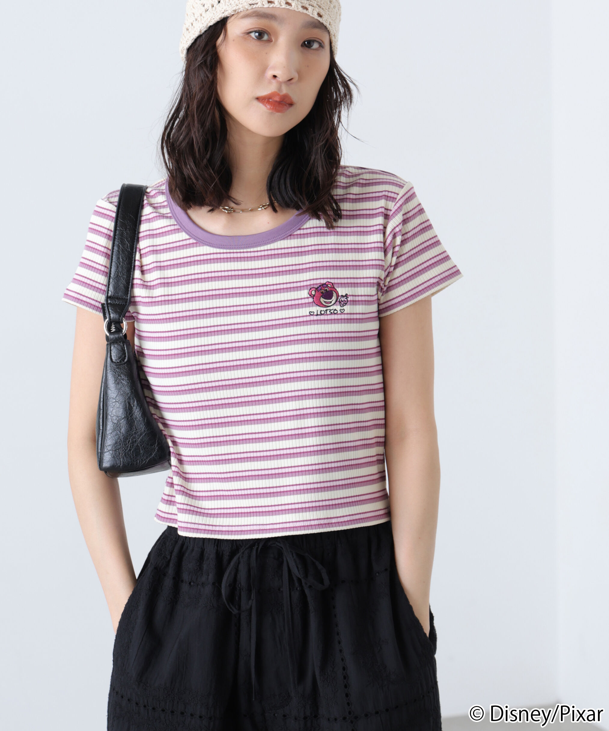  「ワンポイント刺繍半袖ボーダーカットソー」|Tシャツ・カットソー|