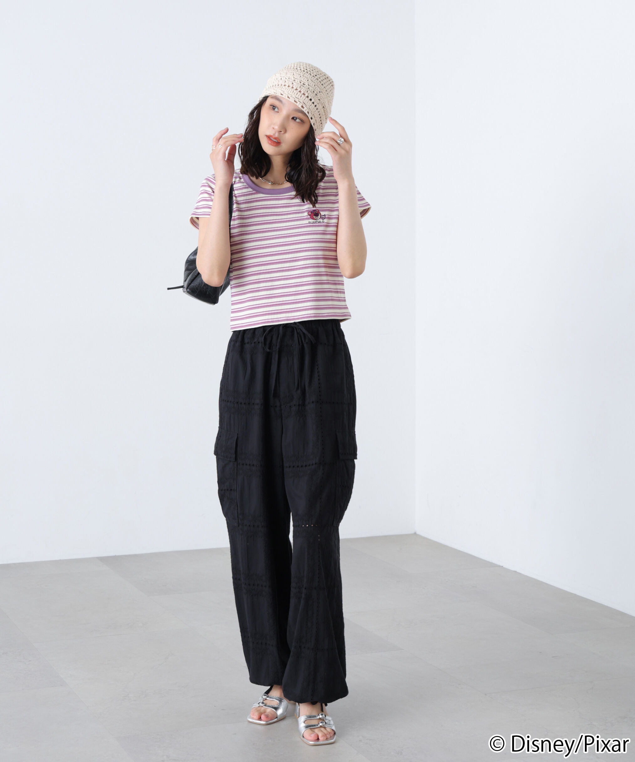  「ワンポイント刺繍半袖ボーダーカットソー」|Tシャツ・カットソー|