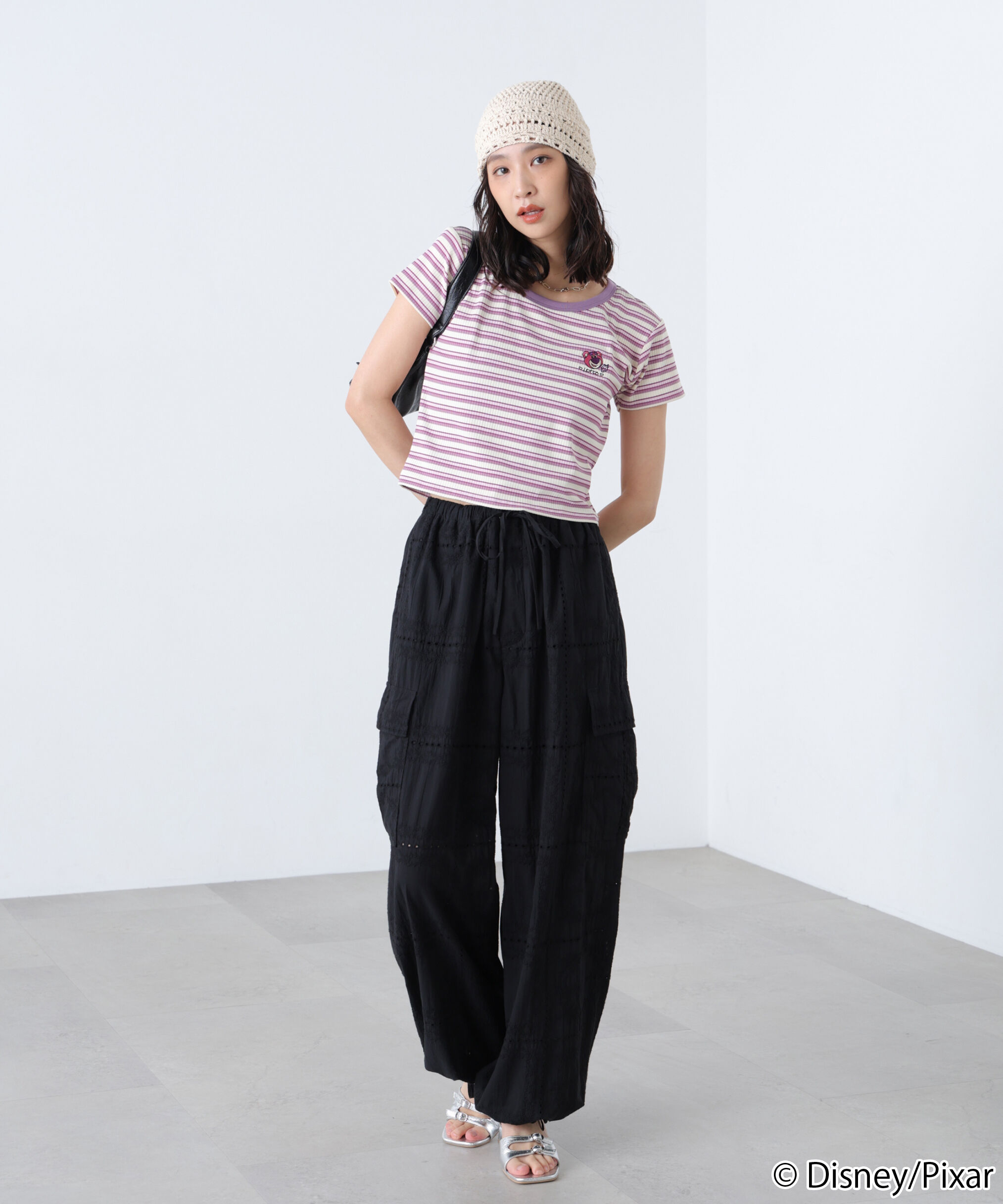  「ワンポイント刺繍半袖ボーダーカットソー」|Tシャツ・カットソー|
