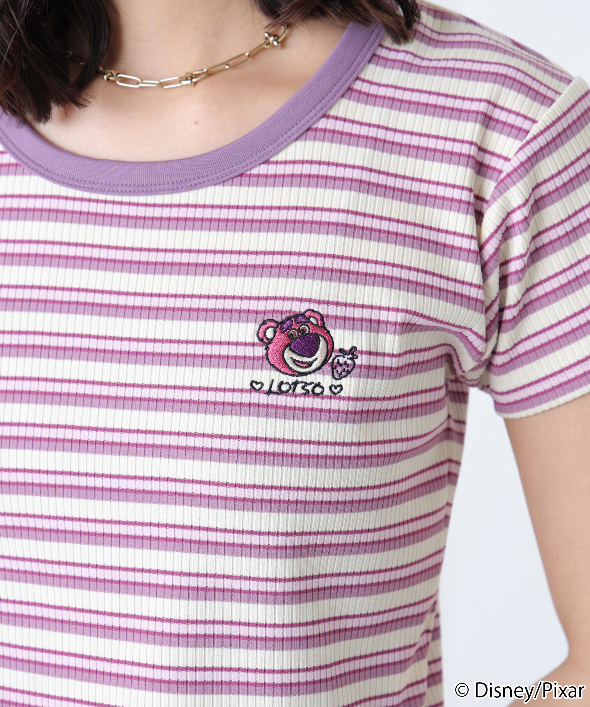  「ワンポイント刺繍半袖ボーダーカットソー」|Tシャツ・カットソー|