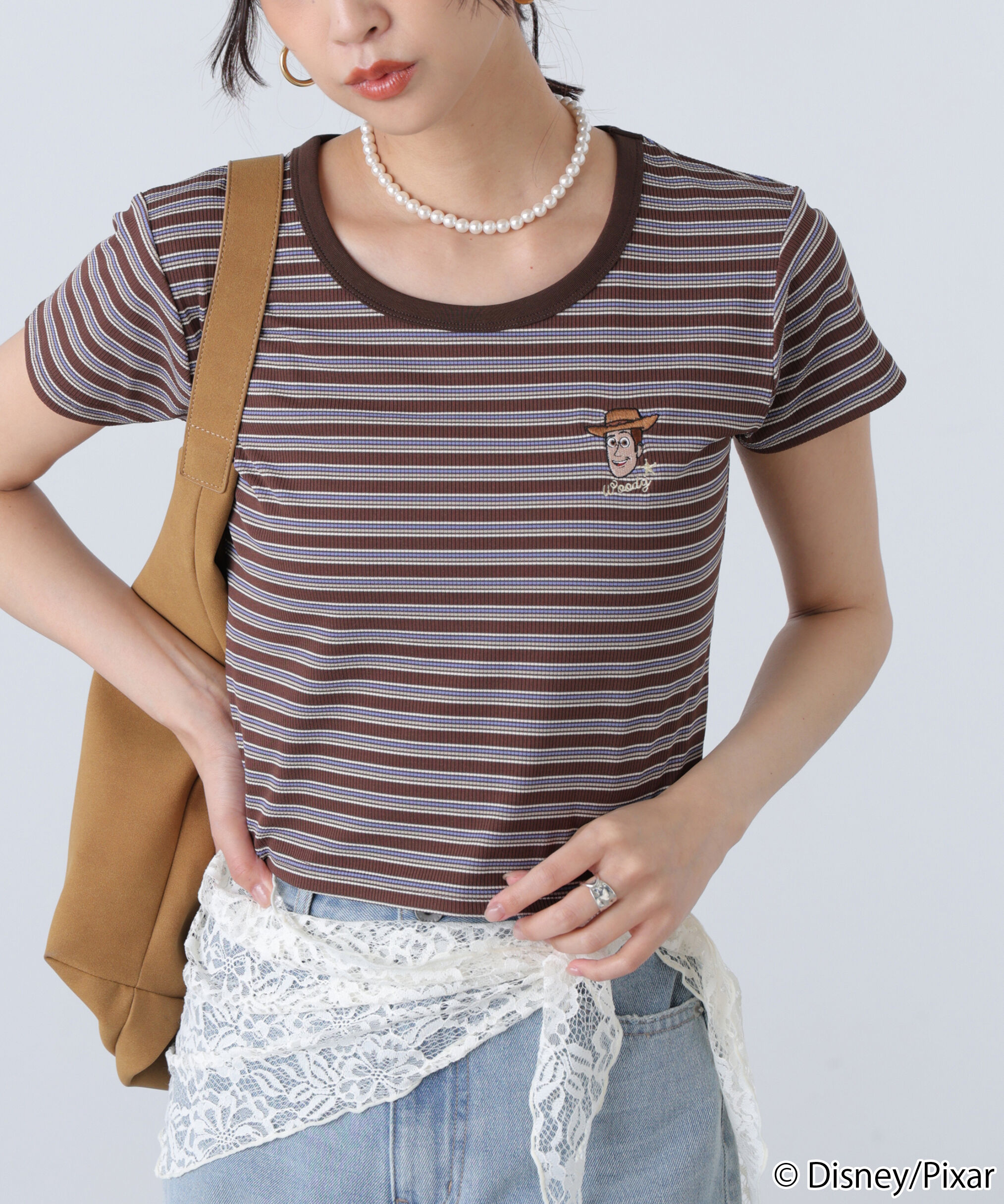  「ワンポイント刺繍半袖ボーダーカットソー」|Tシャツ・カットソー|ウッディ