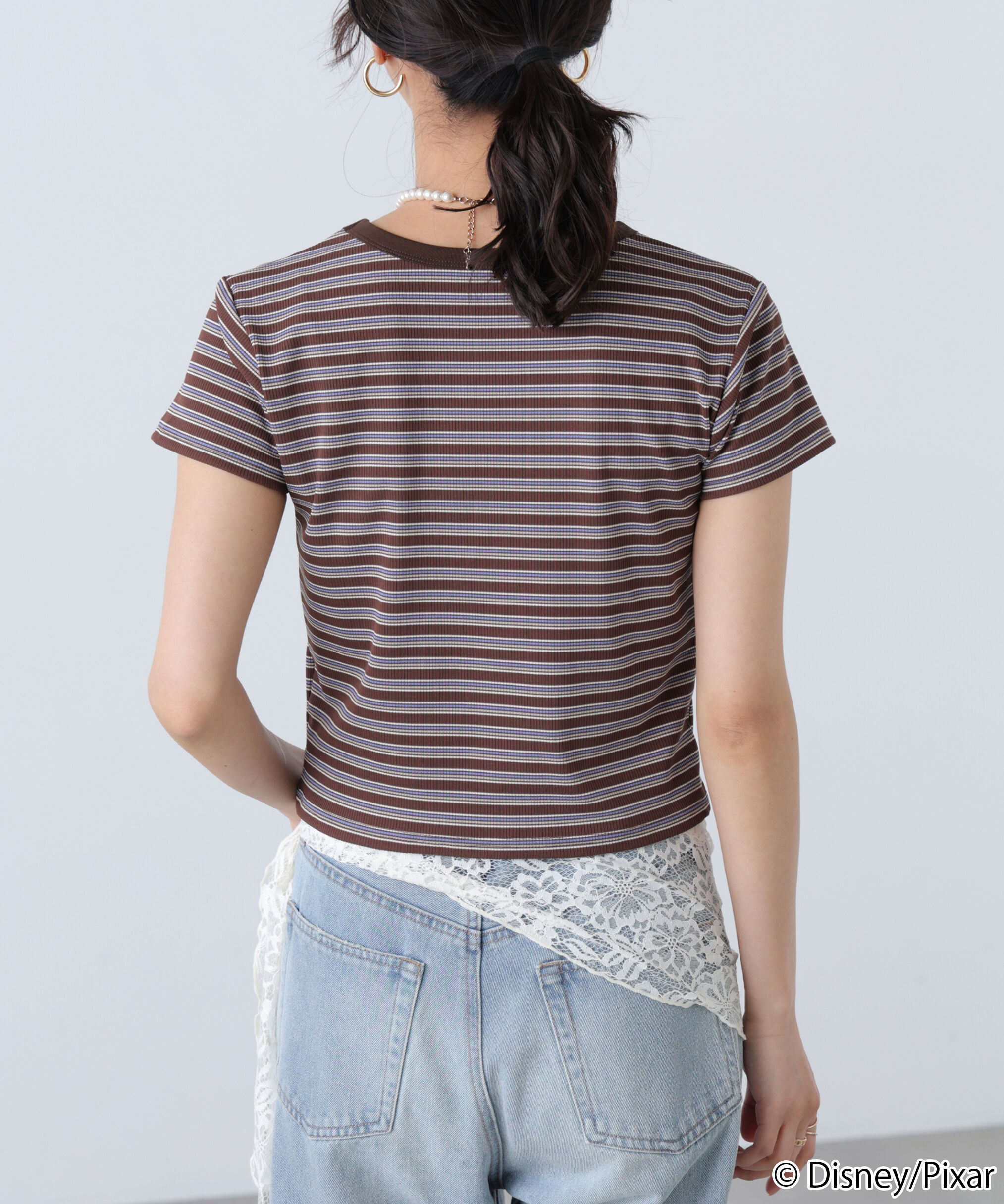  「ワンポイント刺繍半袖ボーダーカットソー」|Tシャツ・カットソー|