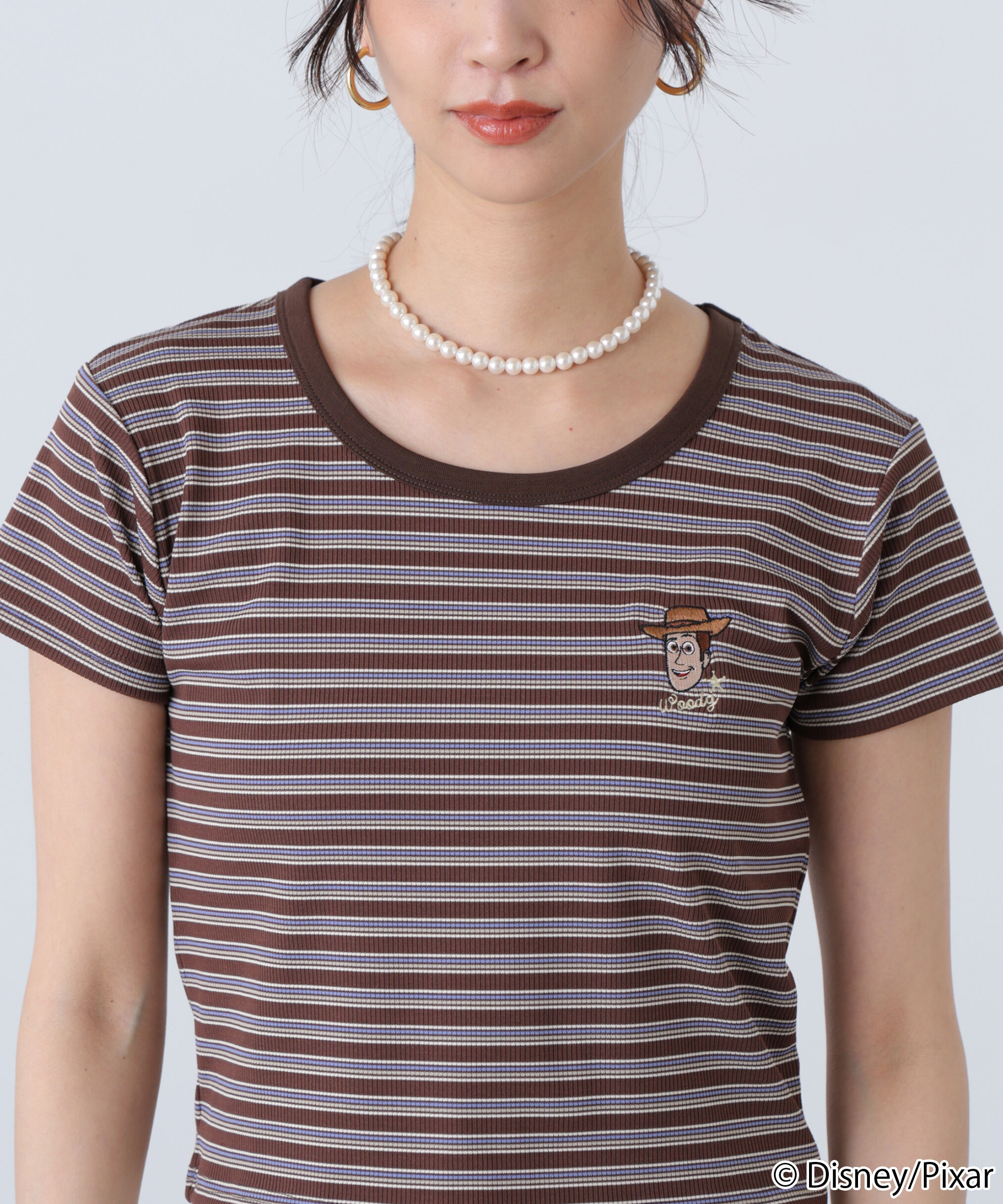  「ワンポイント刺繍半袖ボーダーカットソー」|Tシャツ・カットソー|