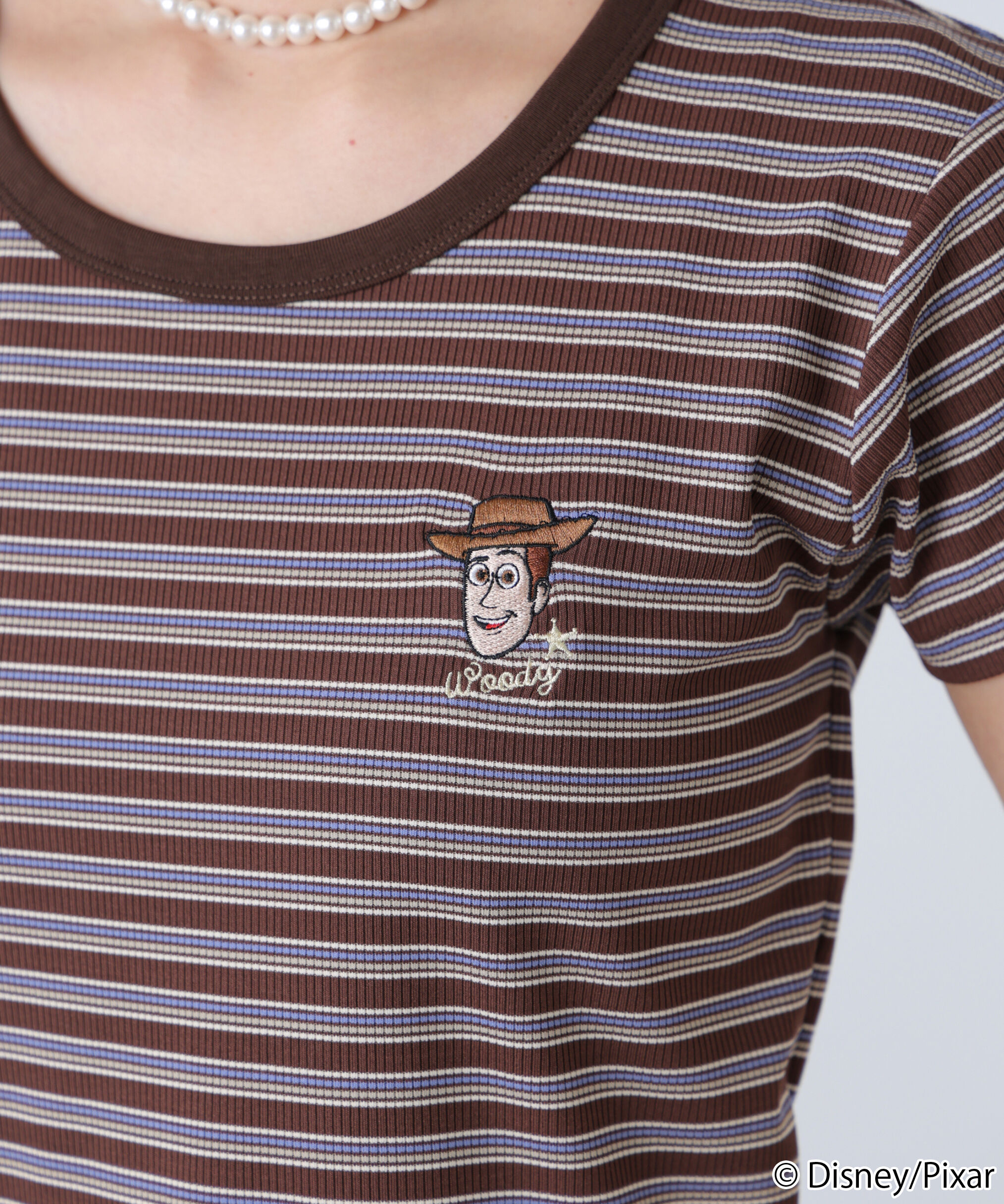 「ワンポイント刺繍半袖ボーダーカットソー」|Tシャツ・カットソー|
