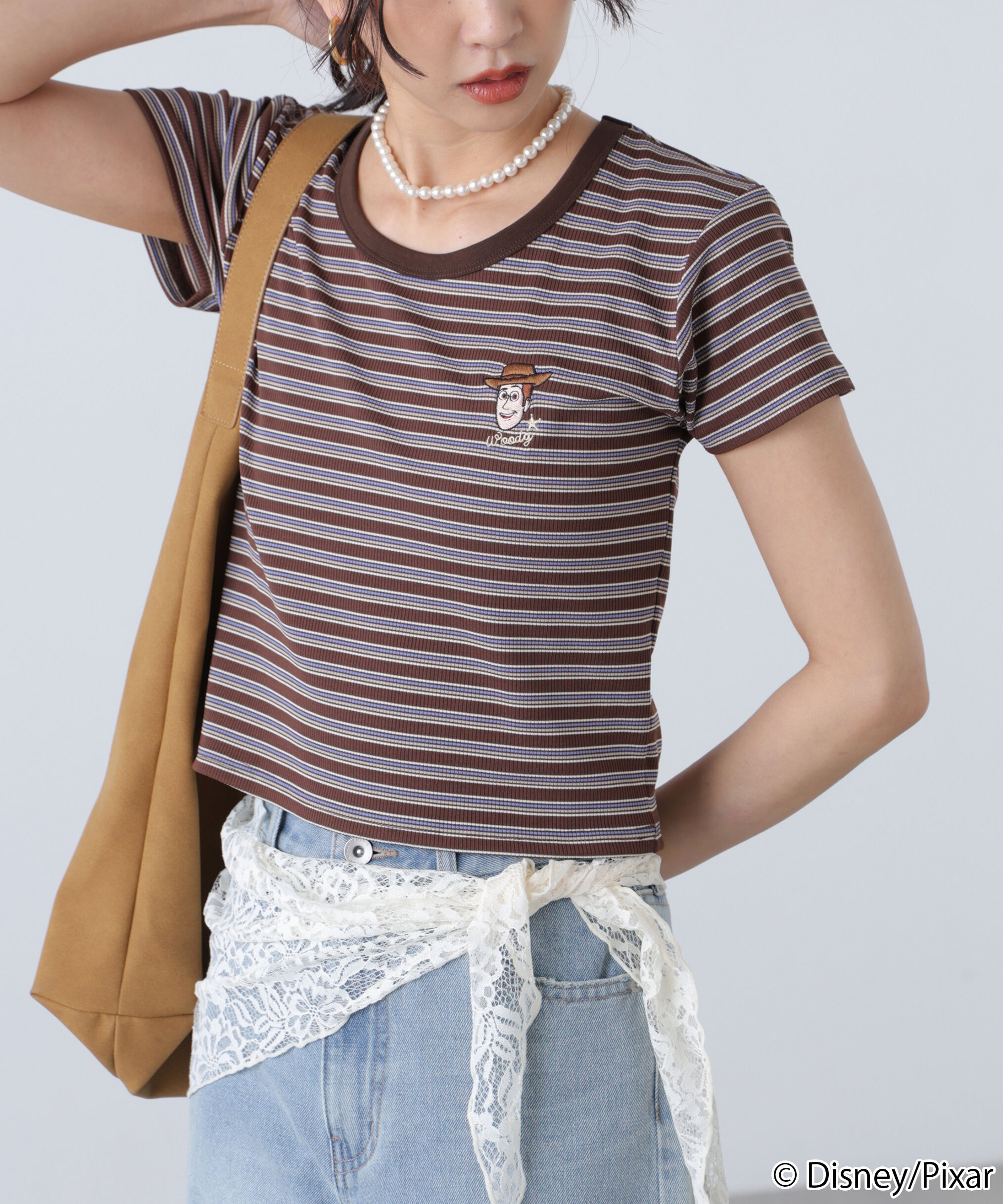  「ワンポイント刺繍半袖ボーダーカットソー」|Tシャツ・カットソー|