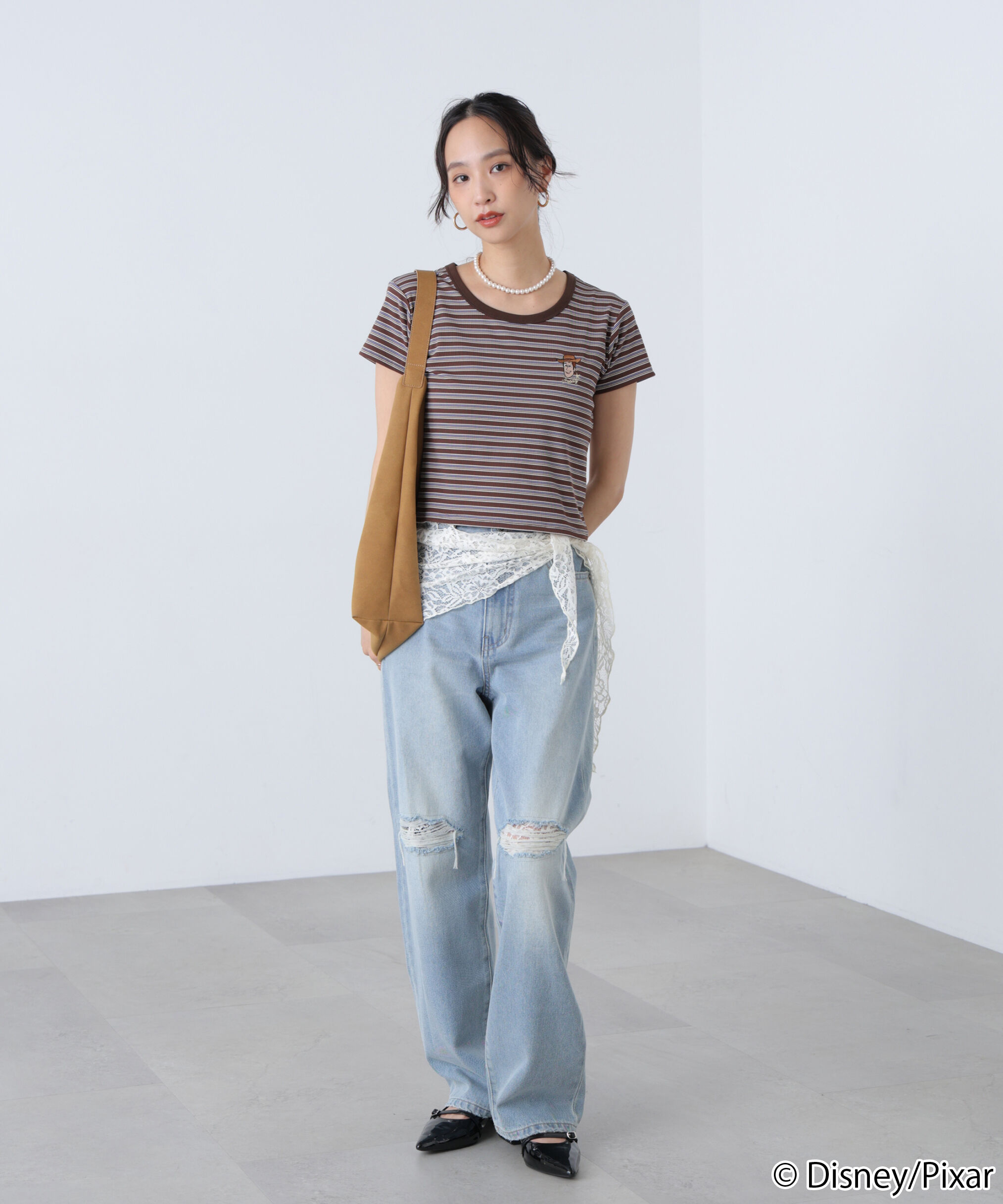  「ワンポイント刺繍半袖ボーダーカットソー」|Tシャツ・カットソー|