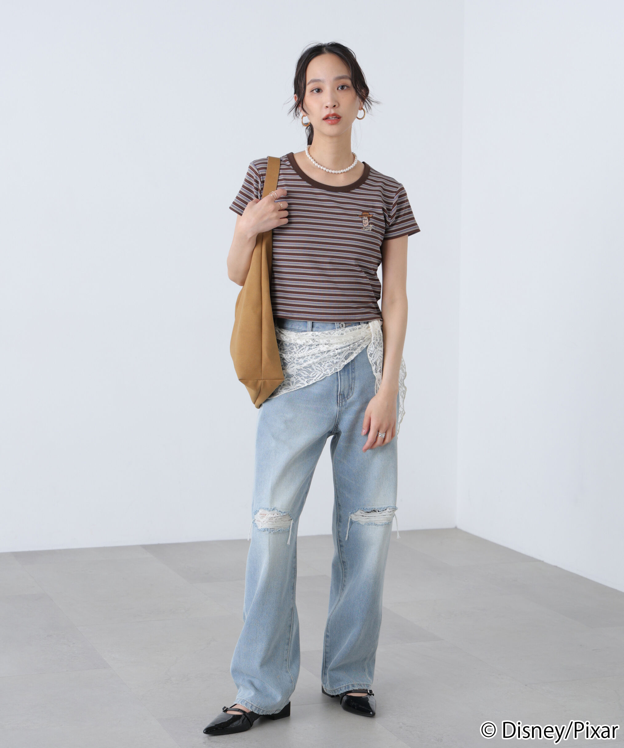  「ワンポイント刺繍半袖ボーダーカットソー」|Tシャツ・カットソー|