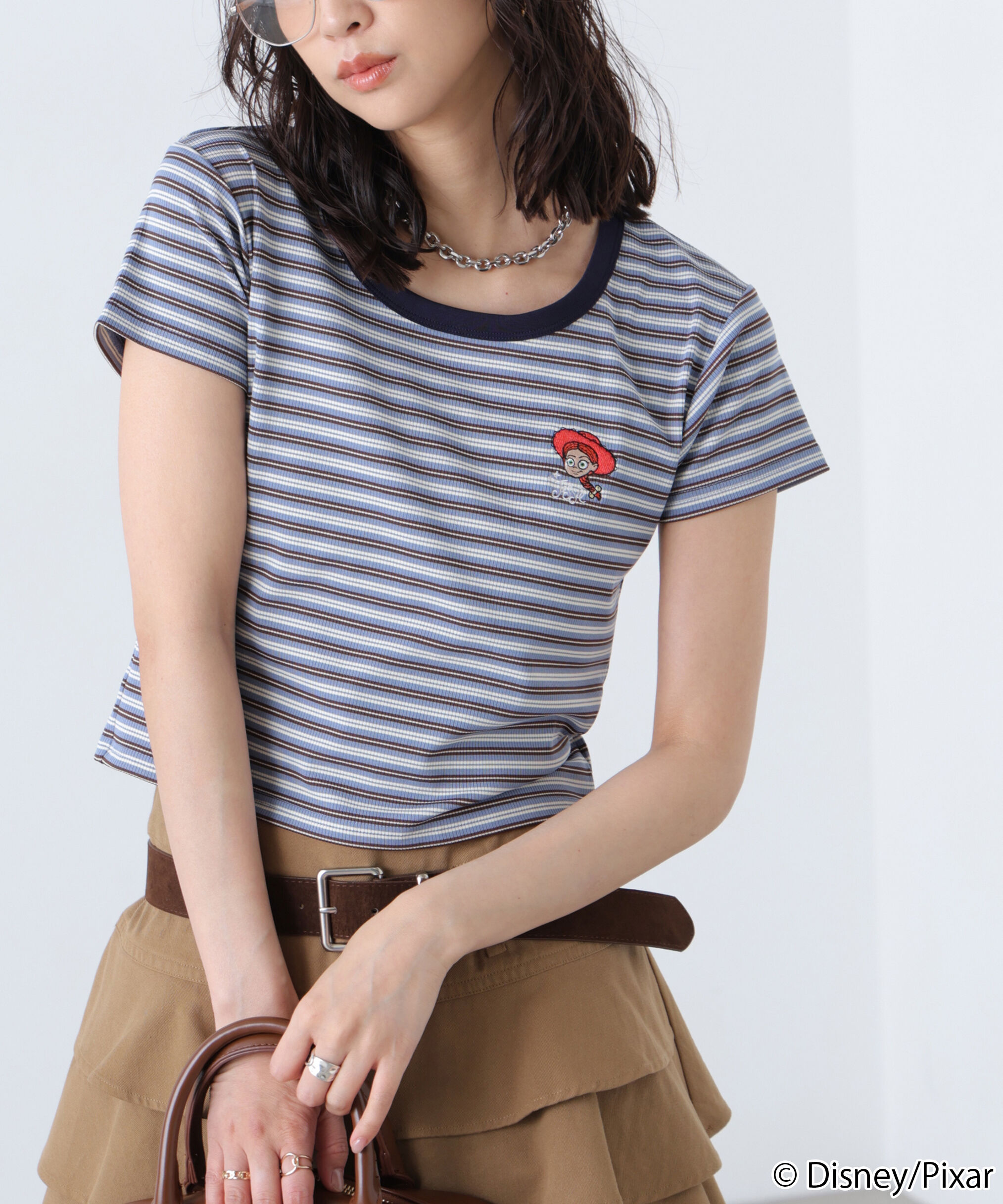  「ワンポイント刺繍半袖ボーダーカットソー」|Tシャツ・カットソー|