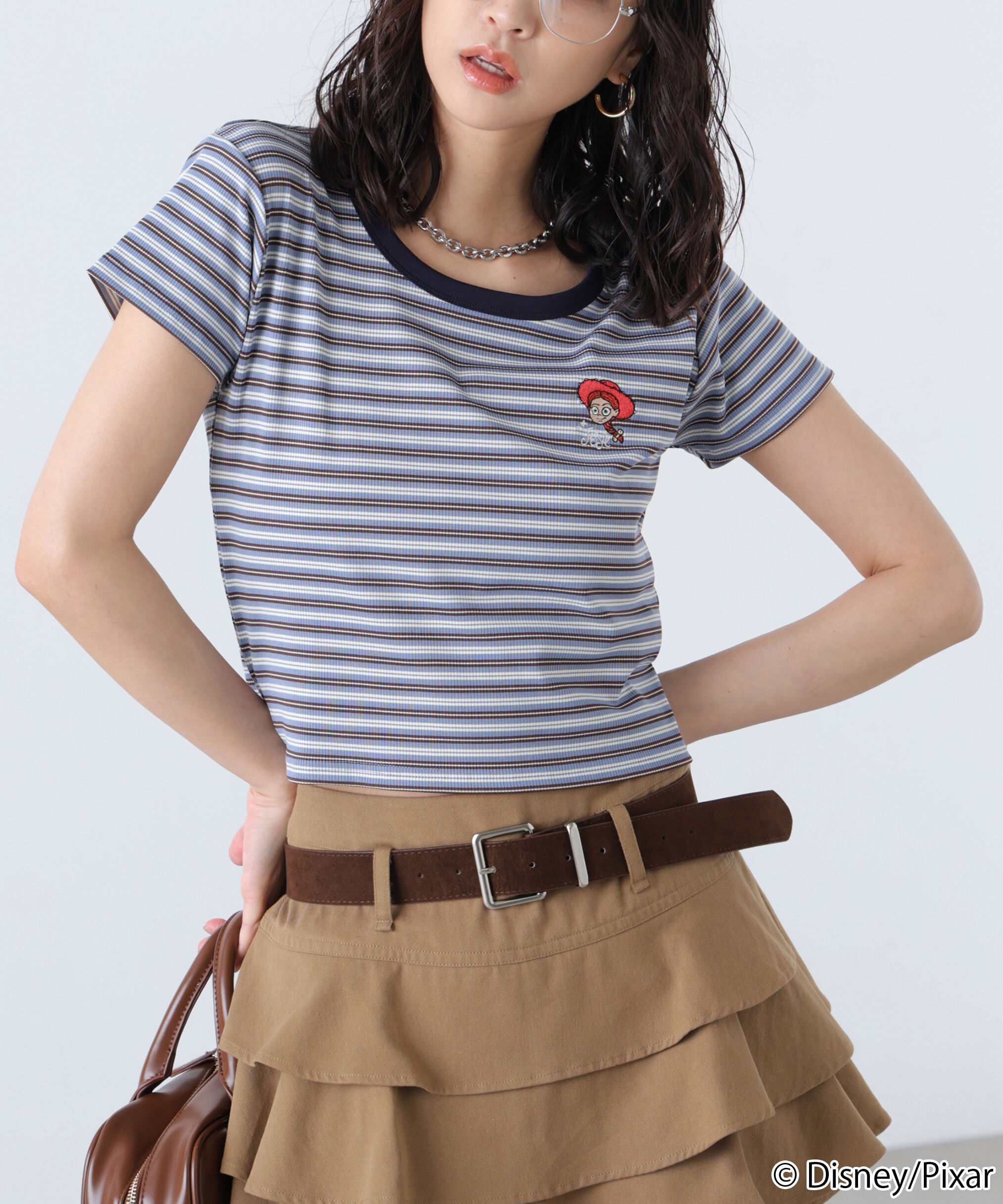  「ワンポイント刺繍半袖ボーダーカットソー」|Tシャツ・カットソー|
