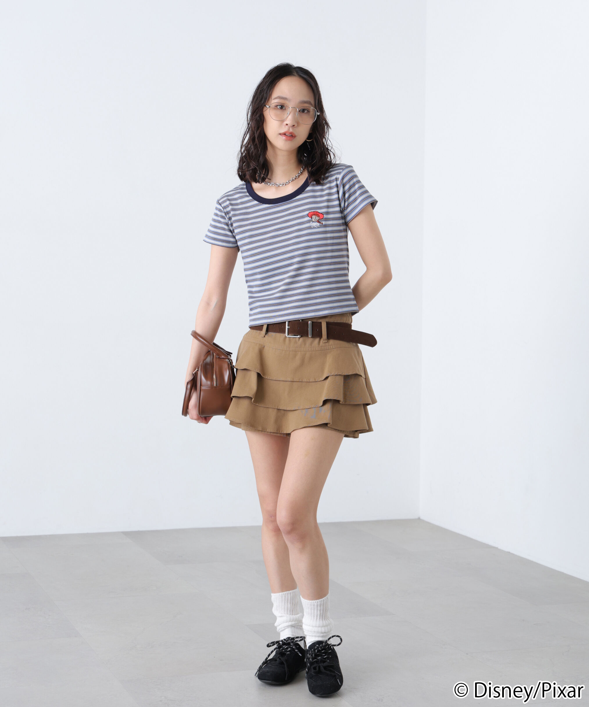  「ワンポイント刺繍半袖ボーダーカットソー」|Tシャツ・カットソー|