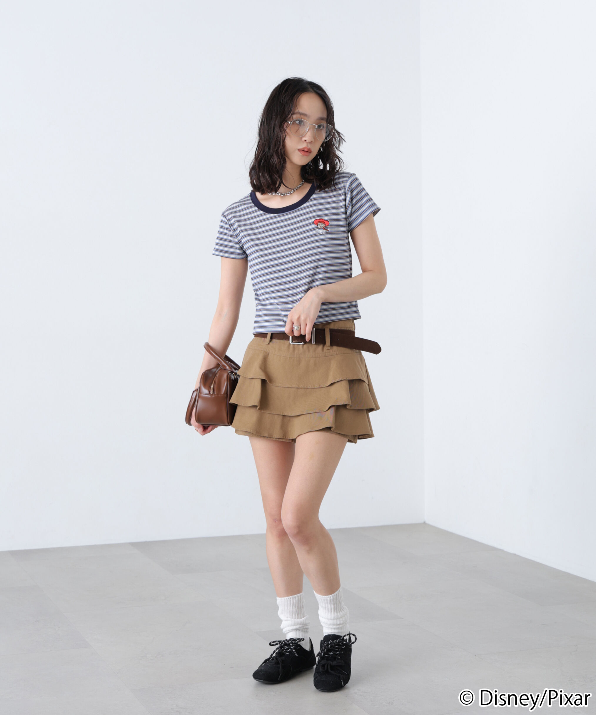  「ワンポイント刺繍半袖ボーダーカットソー」|Tシャツ・カットソー|