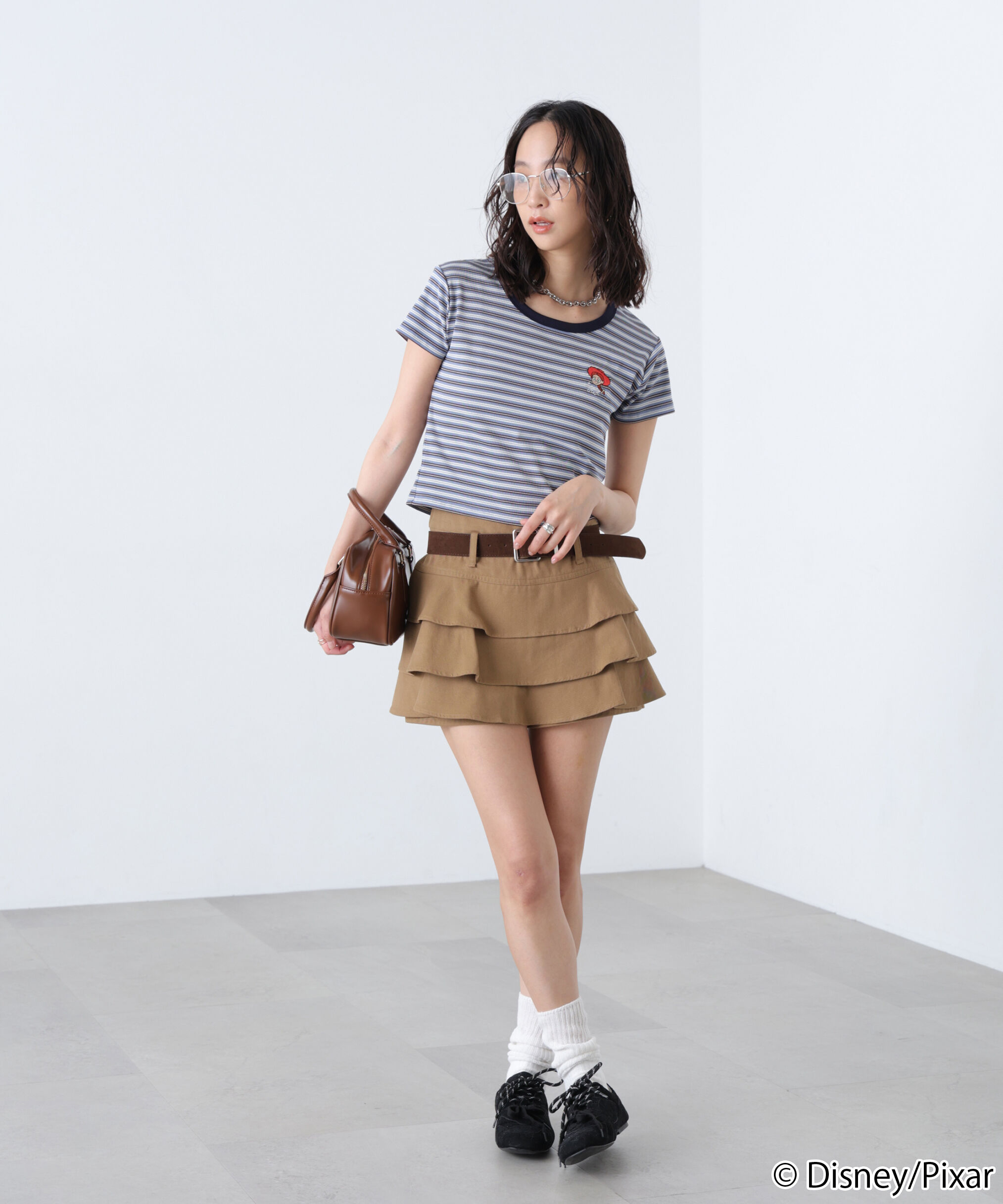  「ワンポイント刺繍半袖ボーダーカットソー」|Tシャツ・カットソー|