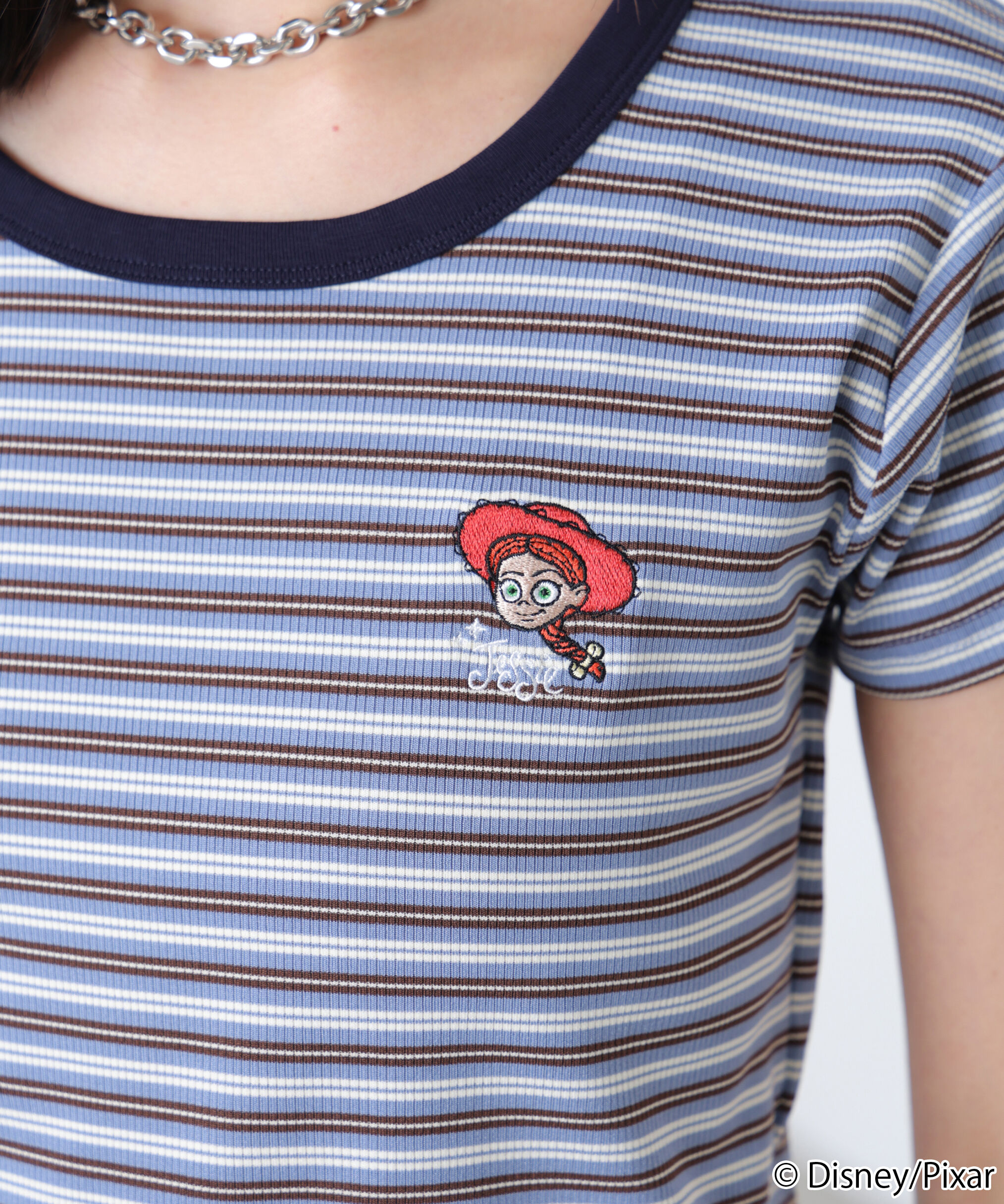  「ワンポイント刺繍半袖ボーダーカットソー」|Tシャツ・カットソー|