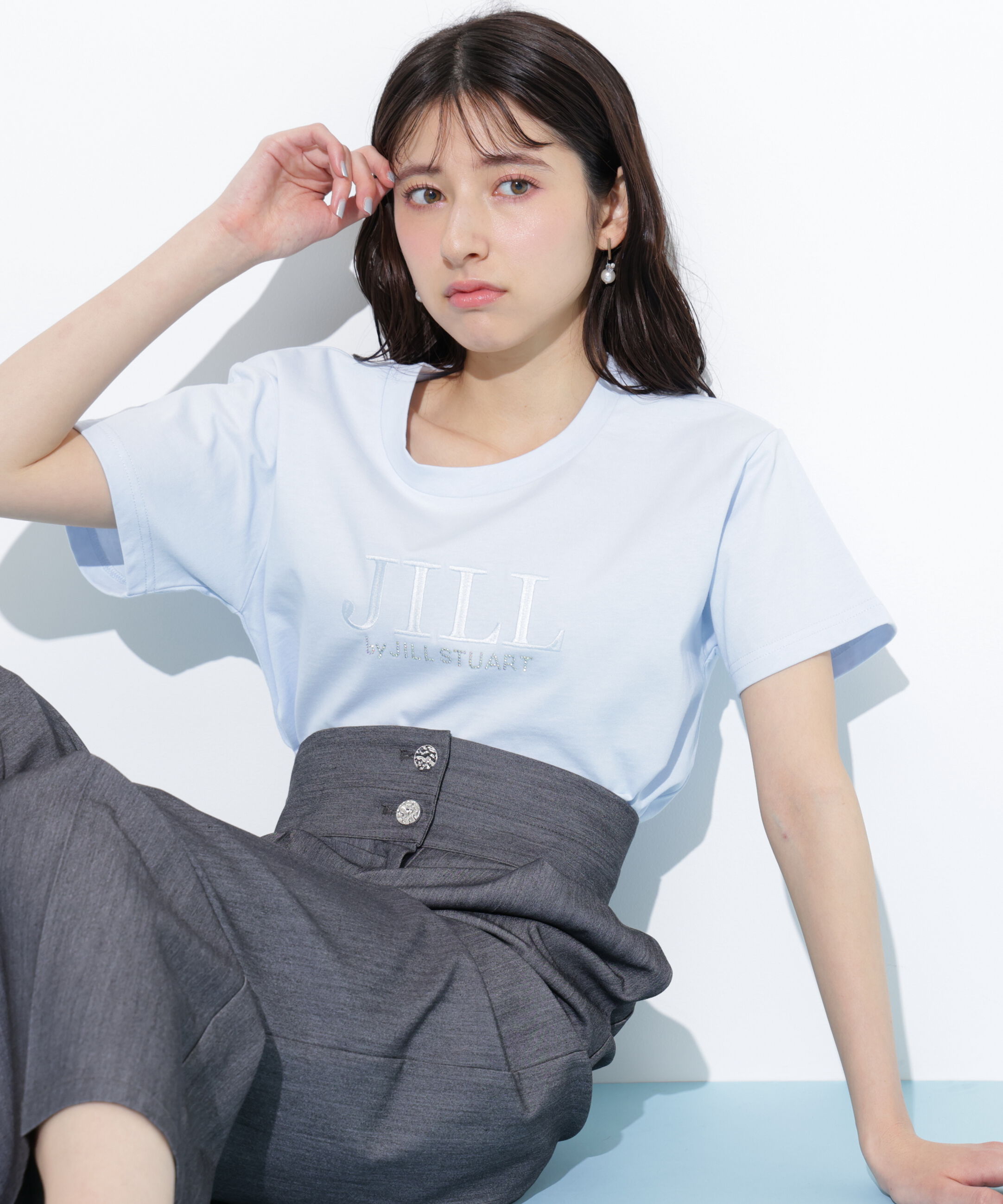  「オーガニックコットン刺繍＆ホットフィットロゴTシャツ」|Tシャツ・カットソー|ブルー