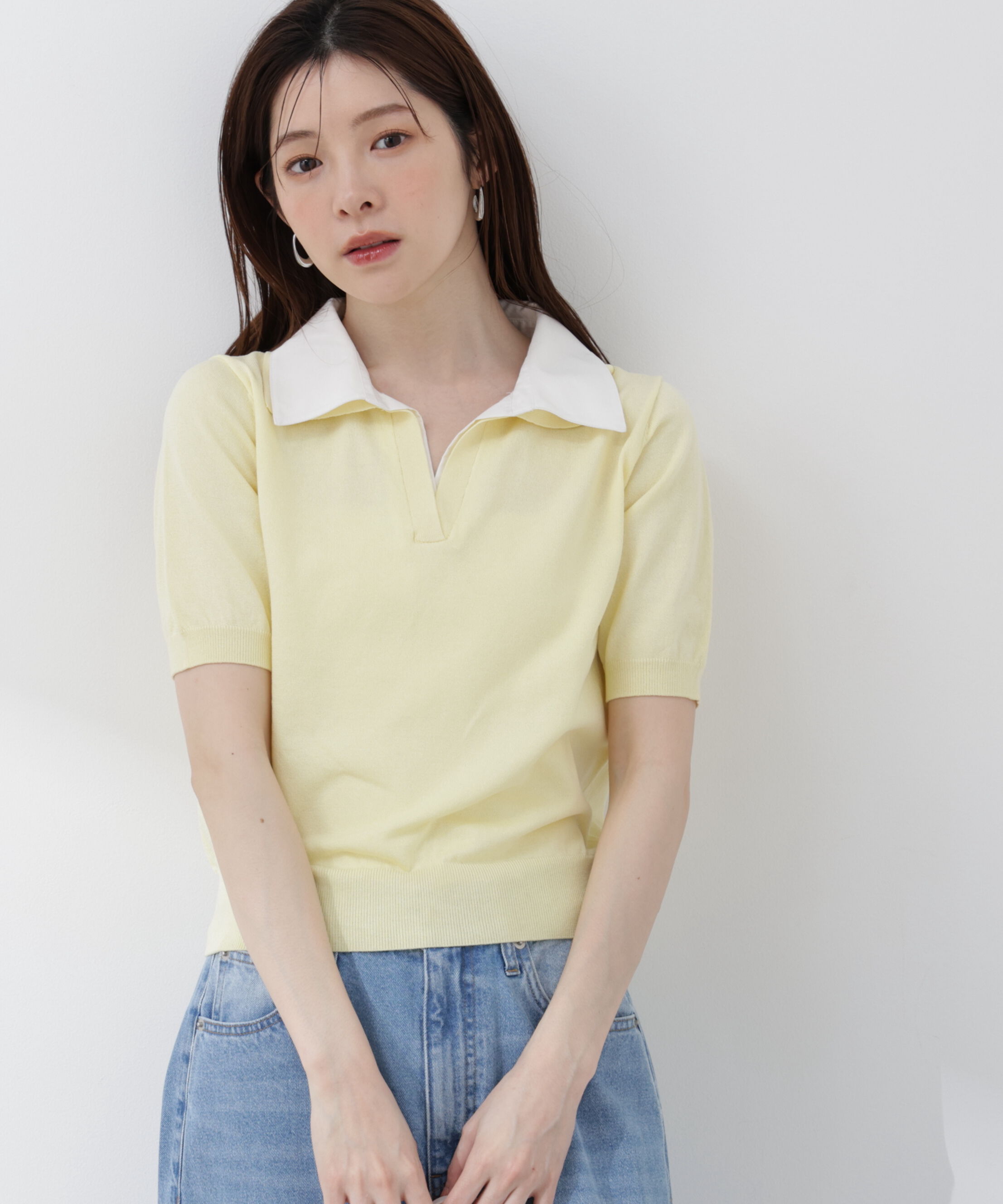 PROPORTION BODY DRESSING「〈a/mie〉レイヤード風ポロニット 26SS」|カーディガン|