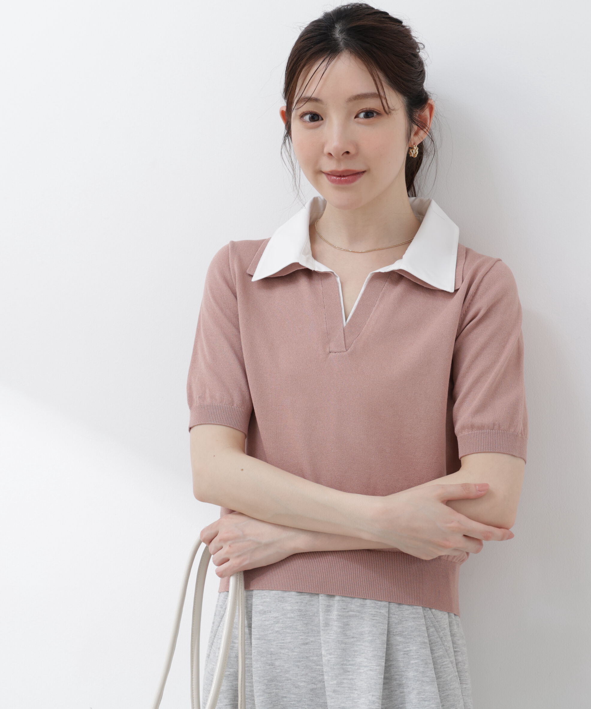 PROPORTION BODY DRESSING「〈a/mie〉レイヤード風ポロニット 26SS」|カーディガン|