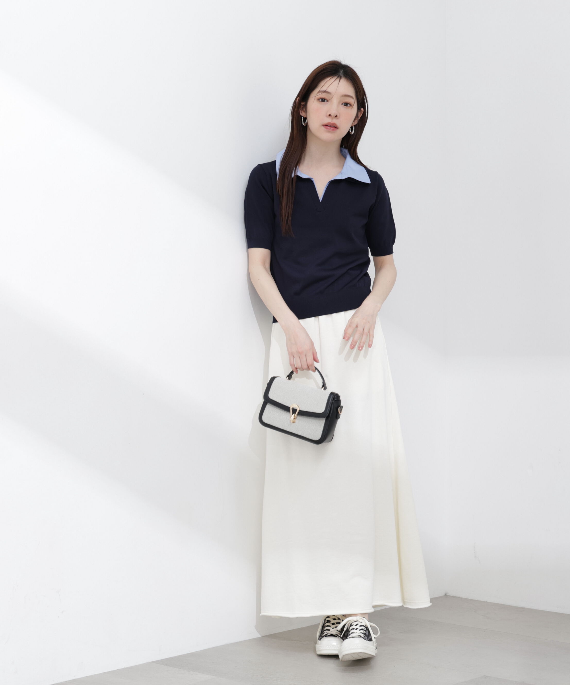 PROPORTION BODY DRESSING「〈a/mie〉レイヤード風ポロニット 26SS」|カーディガン|
