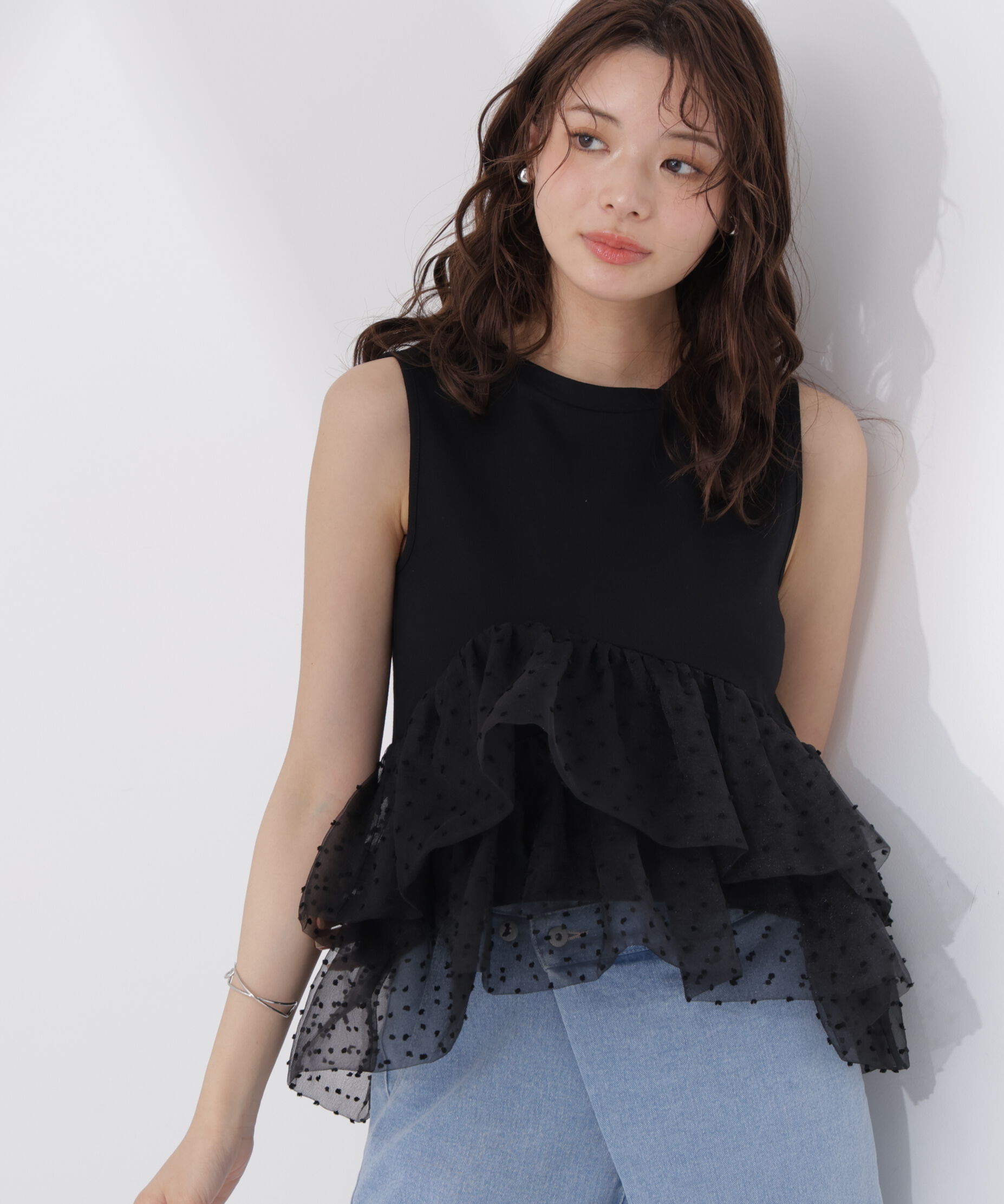 PROPORTION BODY DRESSING「＜EDIT COLOGNE＞ドットチュールカットソー」|Tシャツ・カットソー|