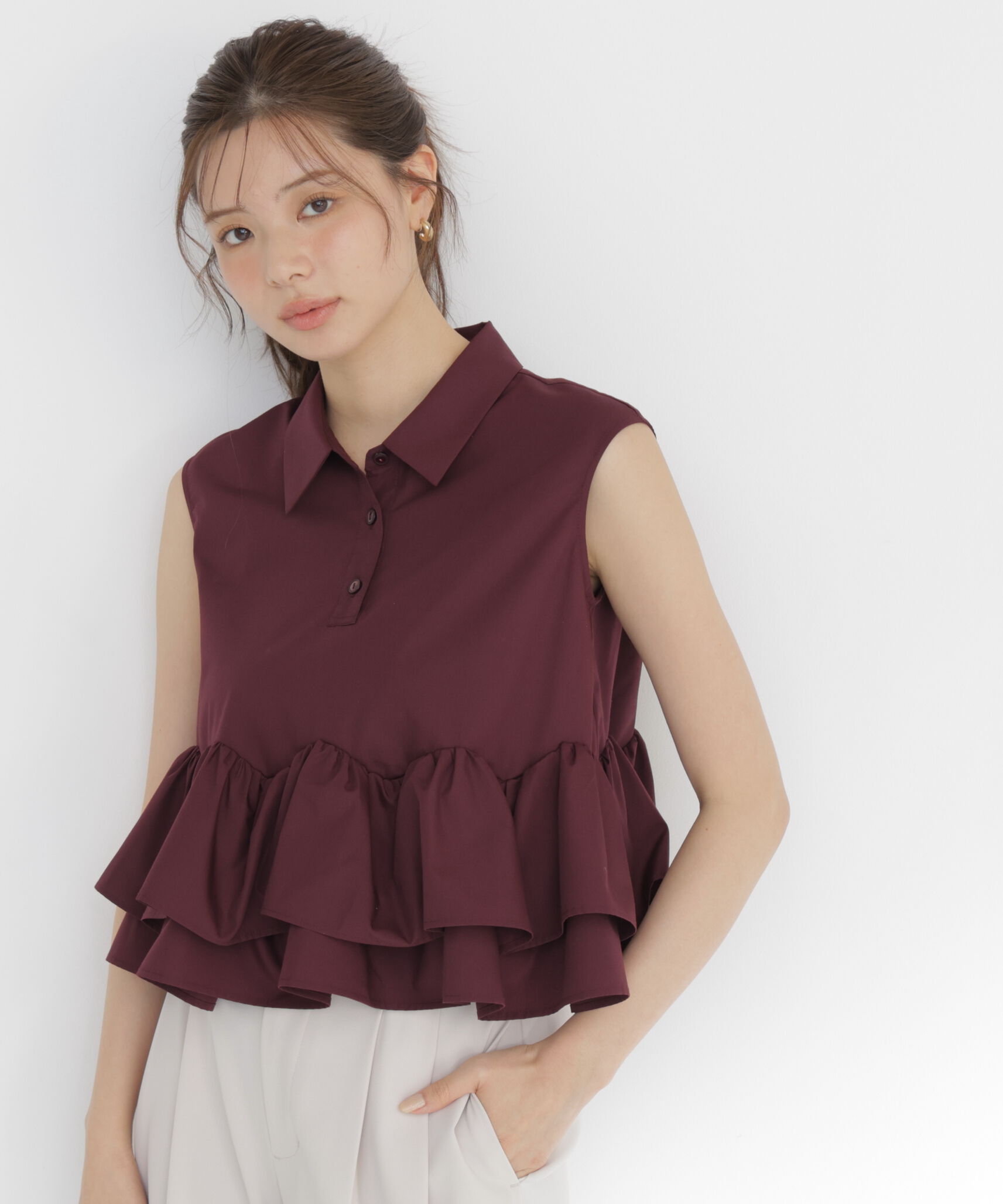 PROPORTION BODY DRESSING「＜a/mie＞フリルヘムブラウス」|シャツ・ブラウス|ボルドー