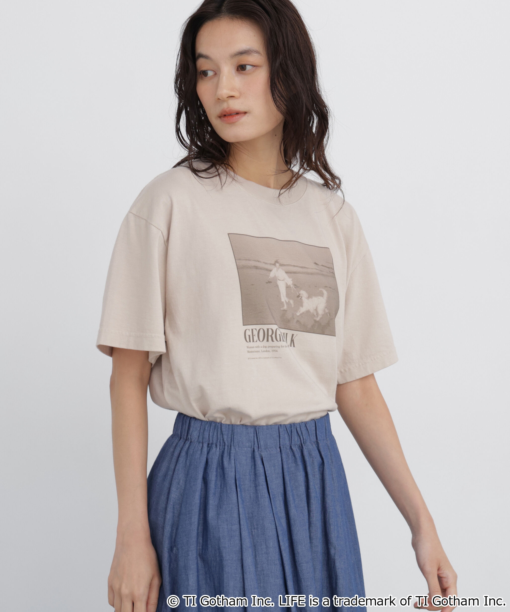  「ＬＩＦＥコラボフォトＴシャツ　ドッグ」|Tシャツ・カットソー|ベージュ