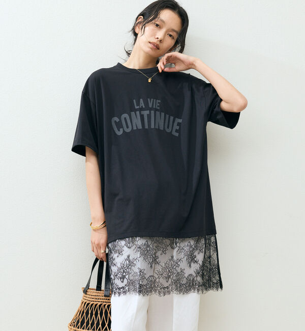 Doux archives「裾レースオーバーロゴＴｅｅ」|Tシャツ・カットソー|BLACK