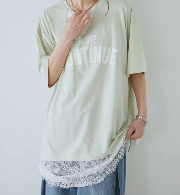 Doux archives「裾レースオーバーロゴＴｅｅ」|Tシャツ・カットソー|MINT GREEN