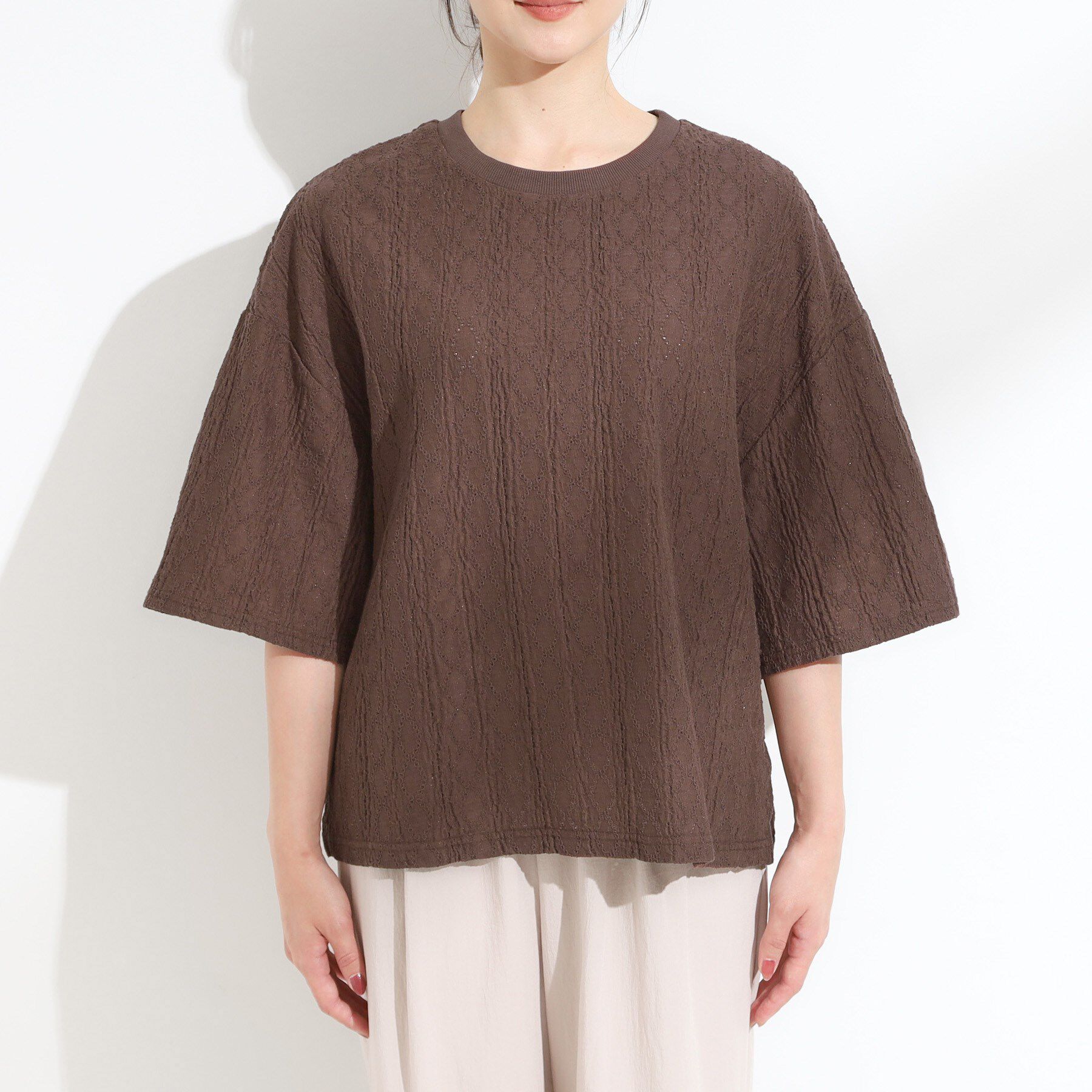 SHOO･LA･RUE「【5分袖】大人の魅力を惹きたてる レースカットソー」|Tシャツ・カットソー|
