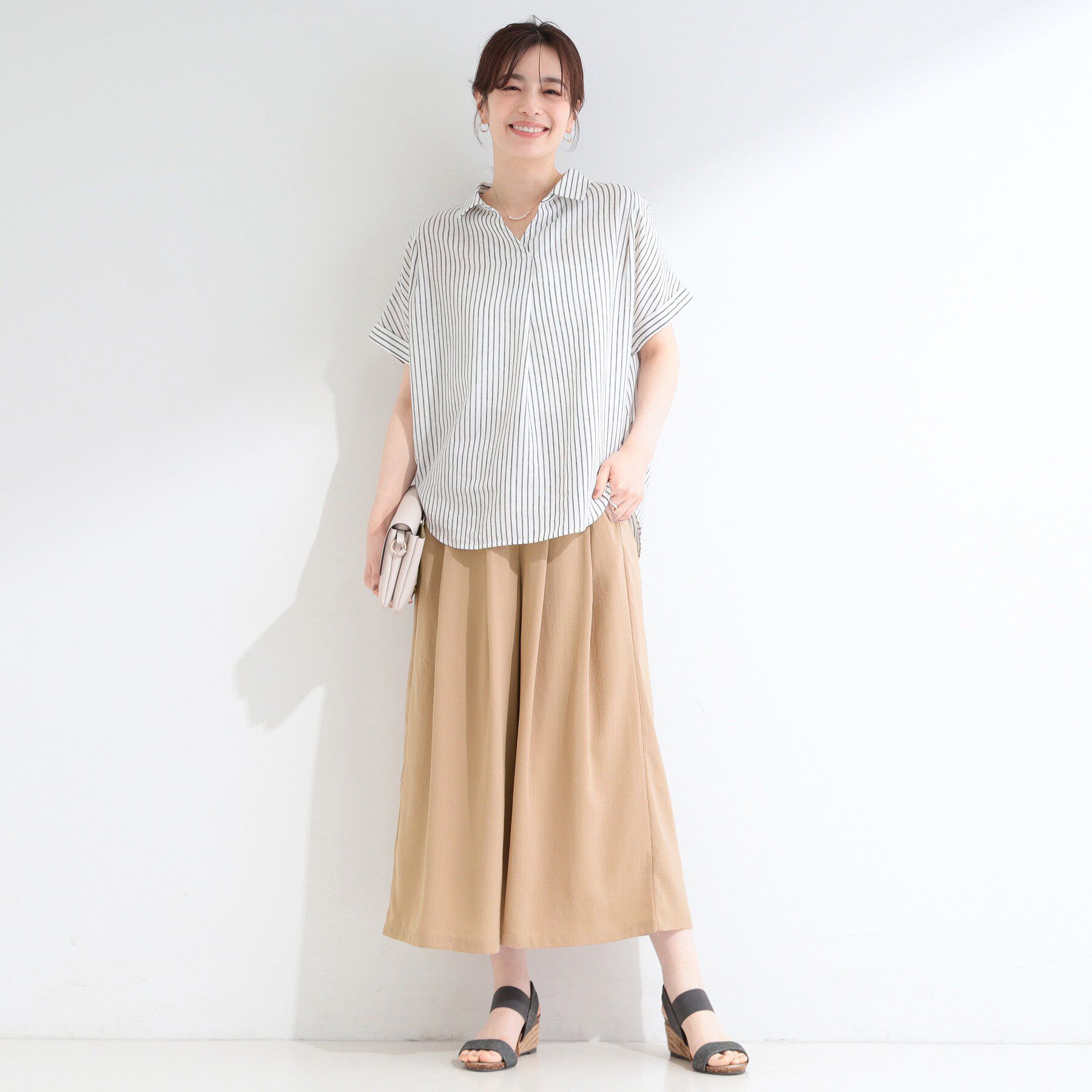 SHOO･LA･RUE「【セットアップ可/S-LL/洗濯機可】上品で涼し気 ゆれる麻調タックスカーチョパンツ」|その他|