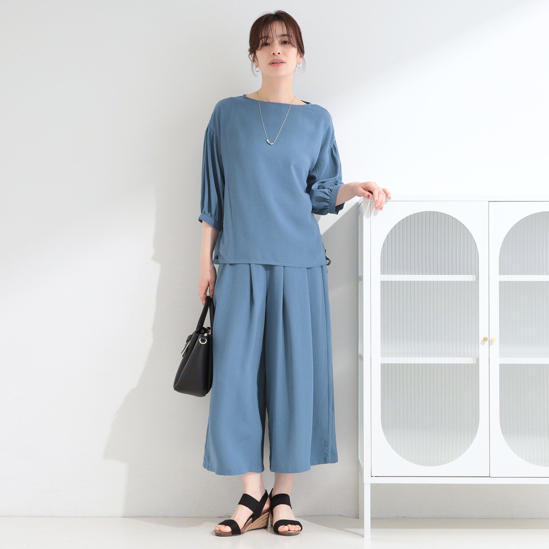 SHOO･LA･RUE「【セットアップ可/S-LL/洗濯機可】上品で涼し気 ゆれる麻調タックスカーチョパンツ」|その他|