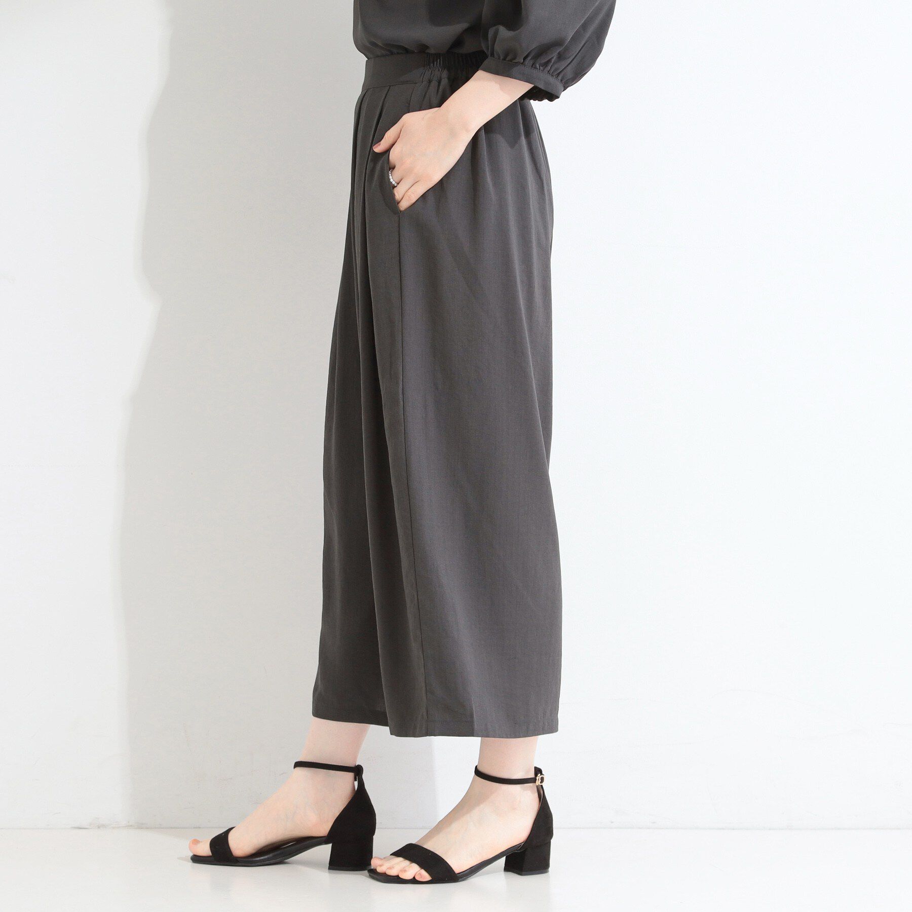 SHOO･LA･RUE「【セットアップ可/S-LL/洗濯機可】上品で涼し気 ゆれる麻調タックスカーチョパンツ」|その他|