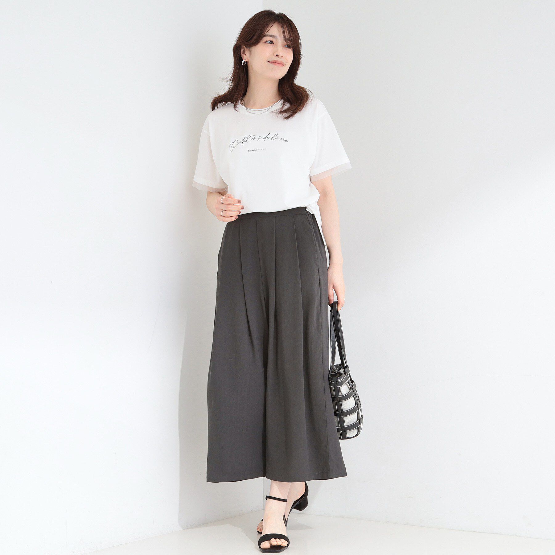 SHOO･LA･RUE「【セットアップ可/S-LL/洗濯機可】上品で涼し気 ゆれる麻調タックスカーチョパンツ」|その他|