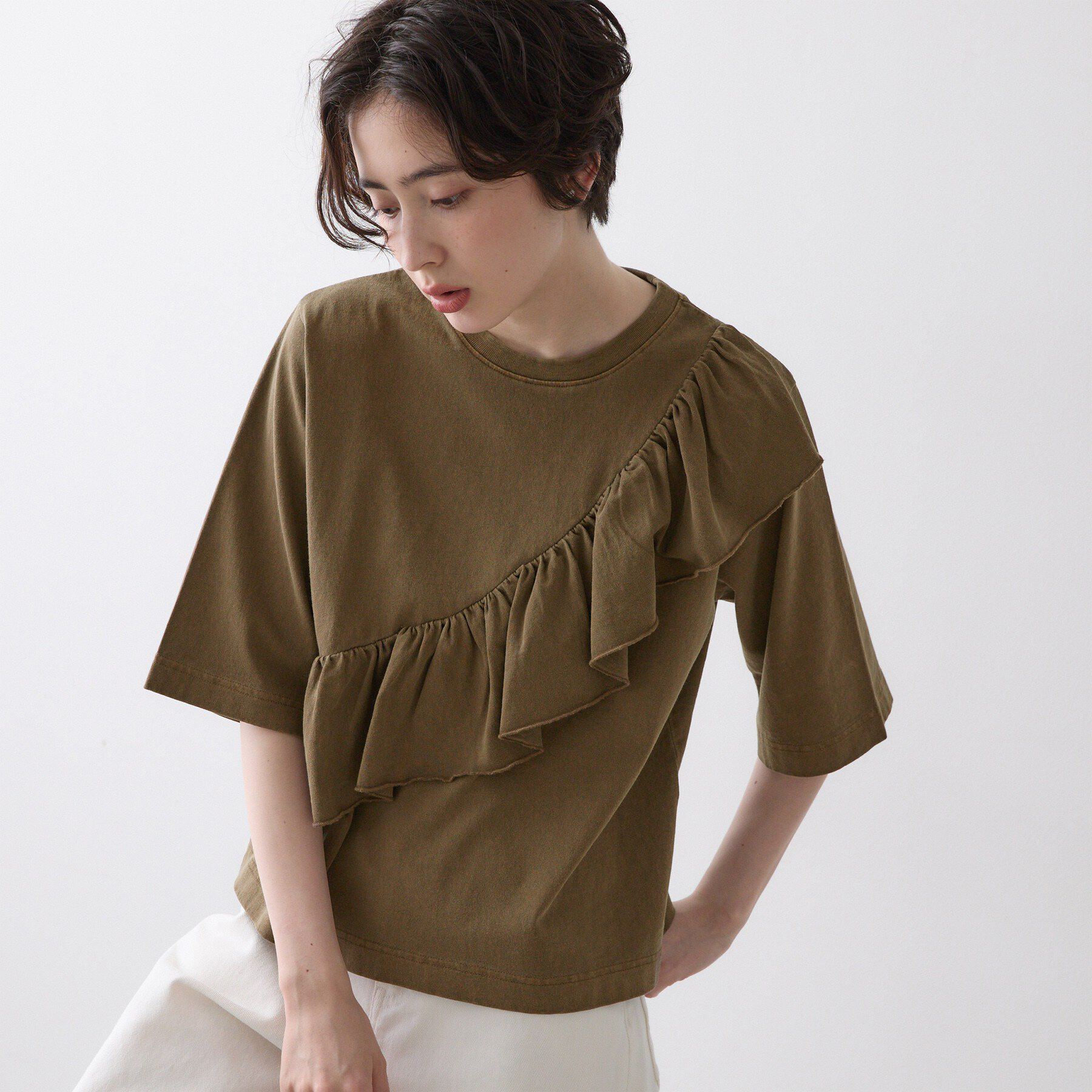 Dessin「アシメフリル ヴィンテージライクプルオーバー」|Tシャツ・カットソー|