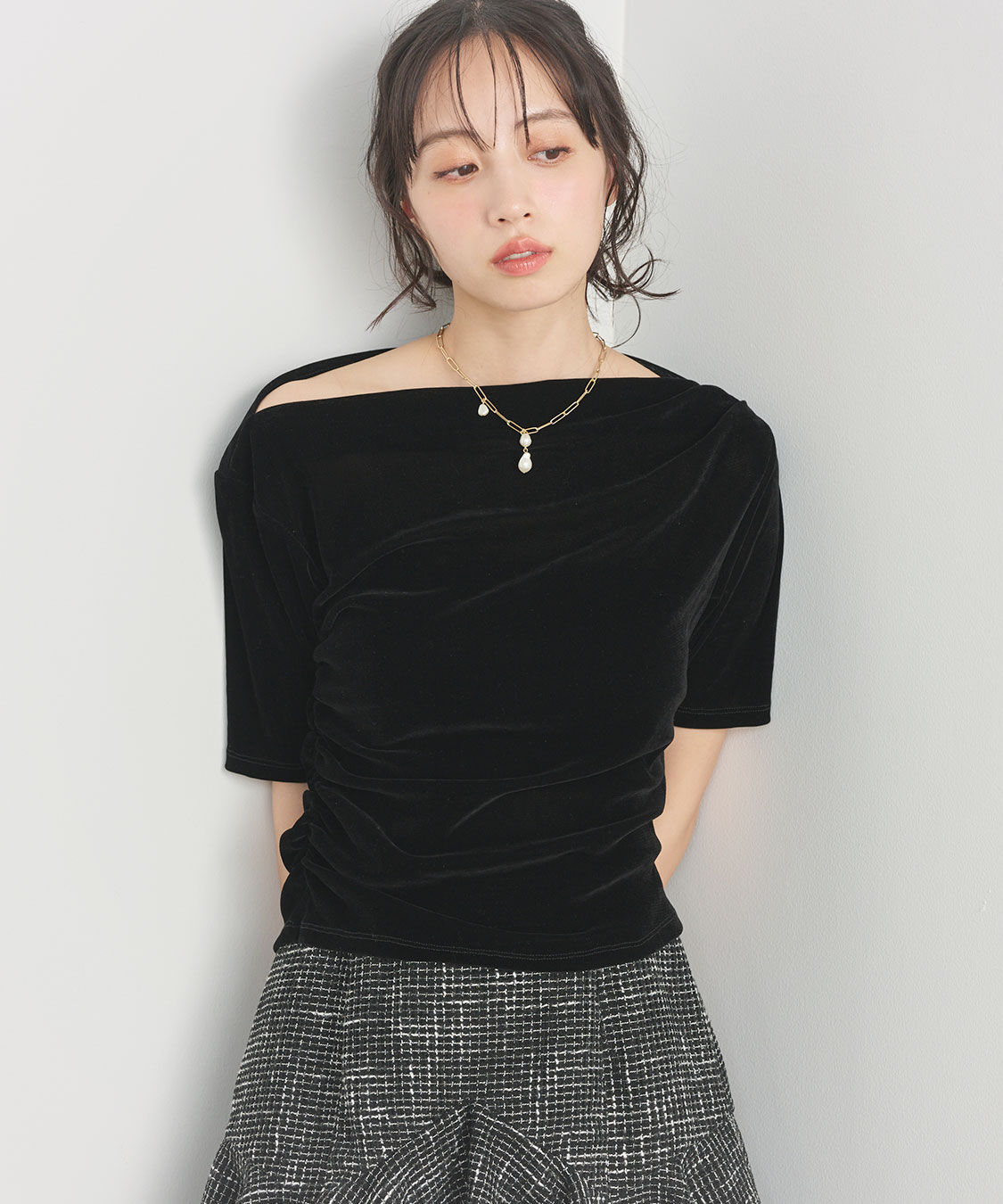 COCO DEAL「フロッキーチュールドレープトップス」|Tシャツ・カットソー|