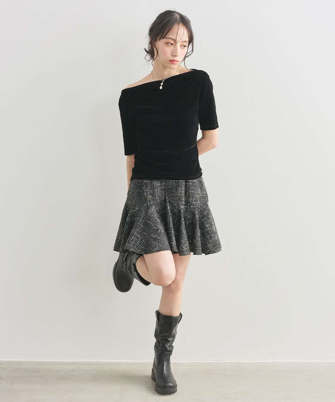 COCO DEAL「フロッキーチュールドレープトップス」|Tシャツ・カットソー|