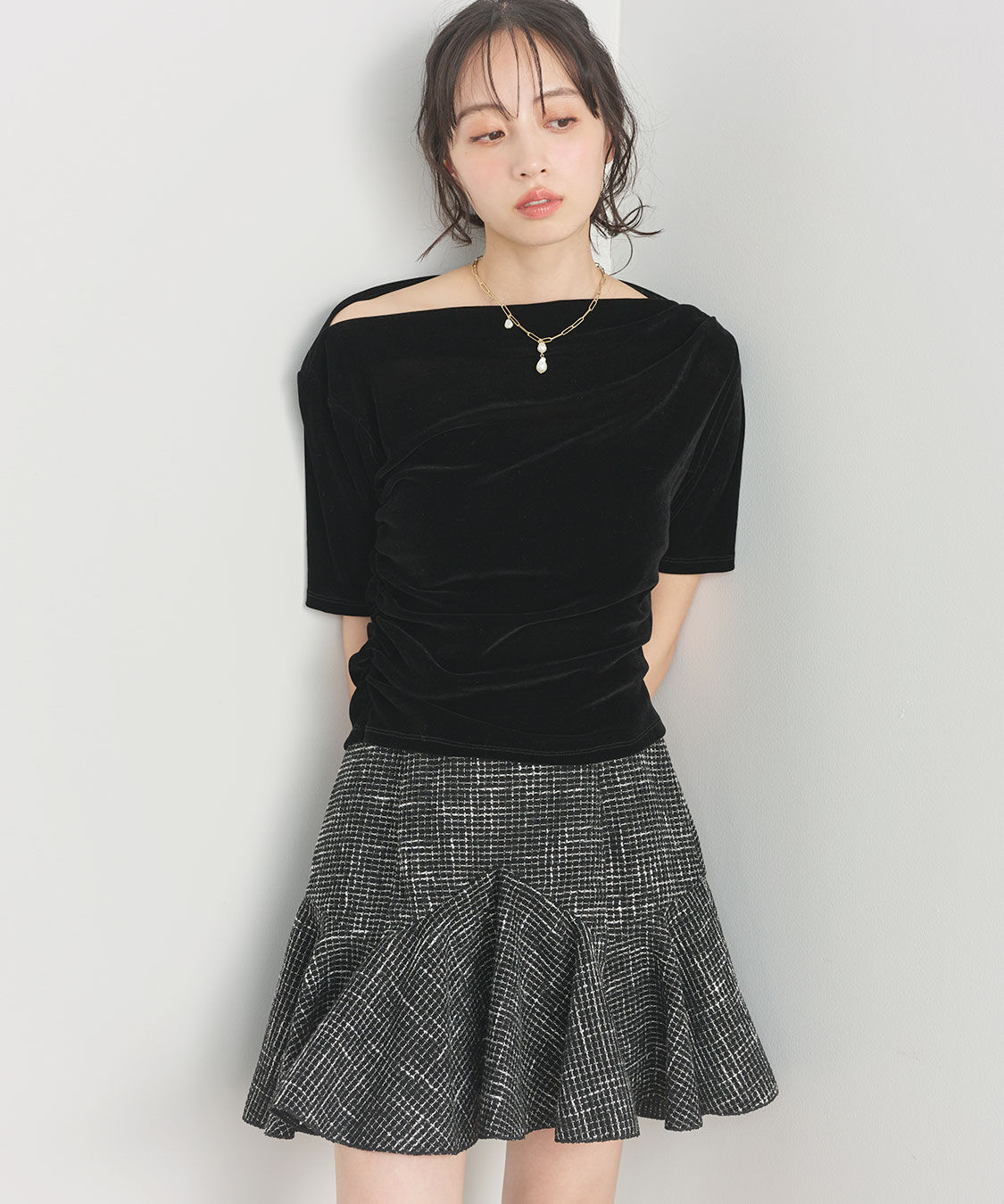 COCO DEAL「フロッキーチュールドレープトップス」|Tシャツ・カットソー|