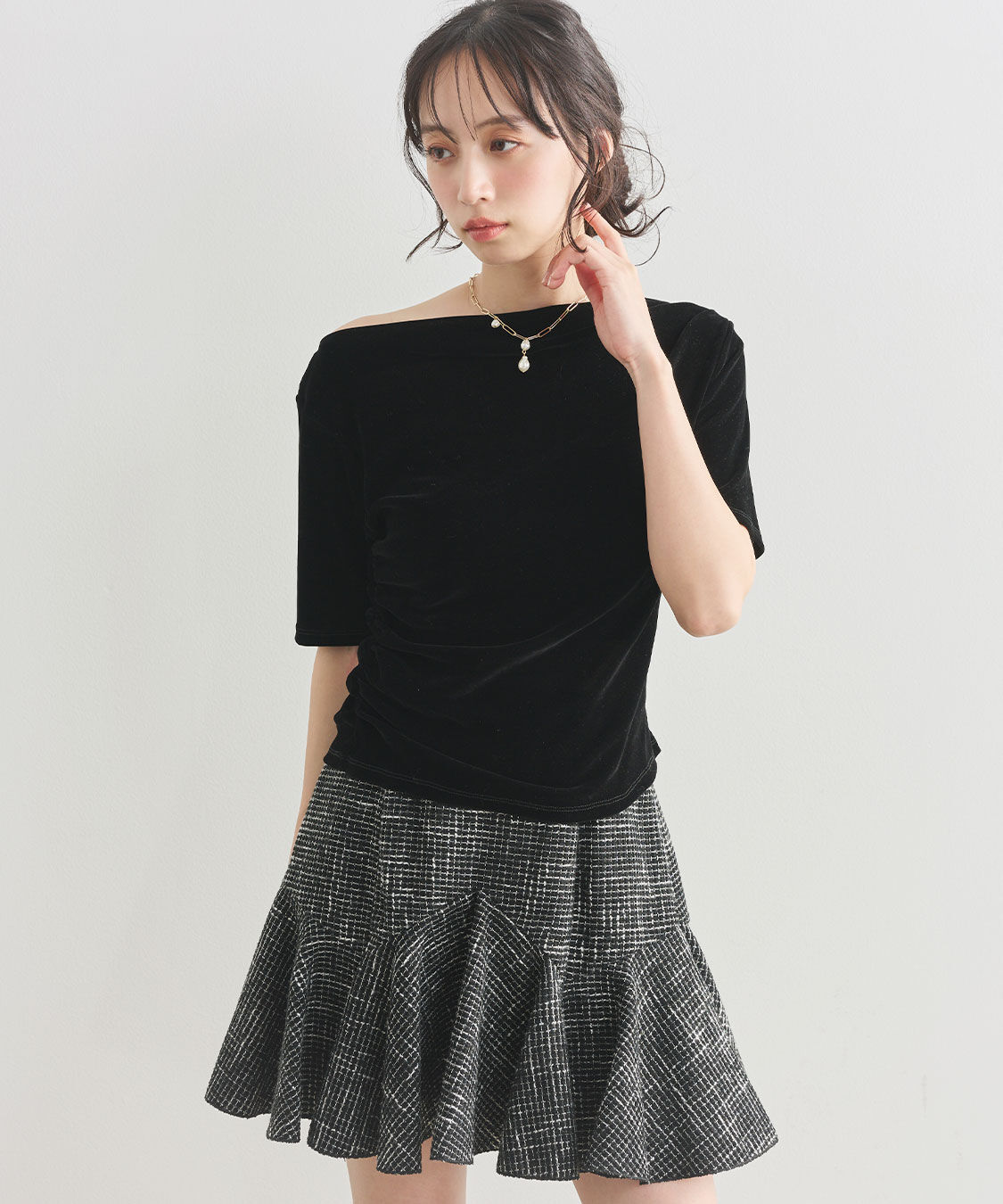 COCO DEAL「フロッキーチュールドレープトップス」|Tシャツ・カットソー|