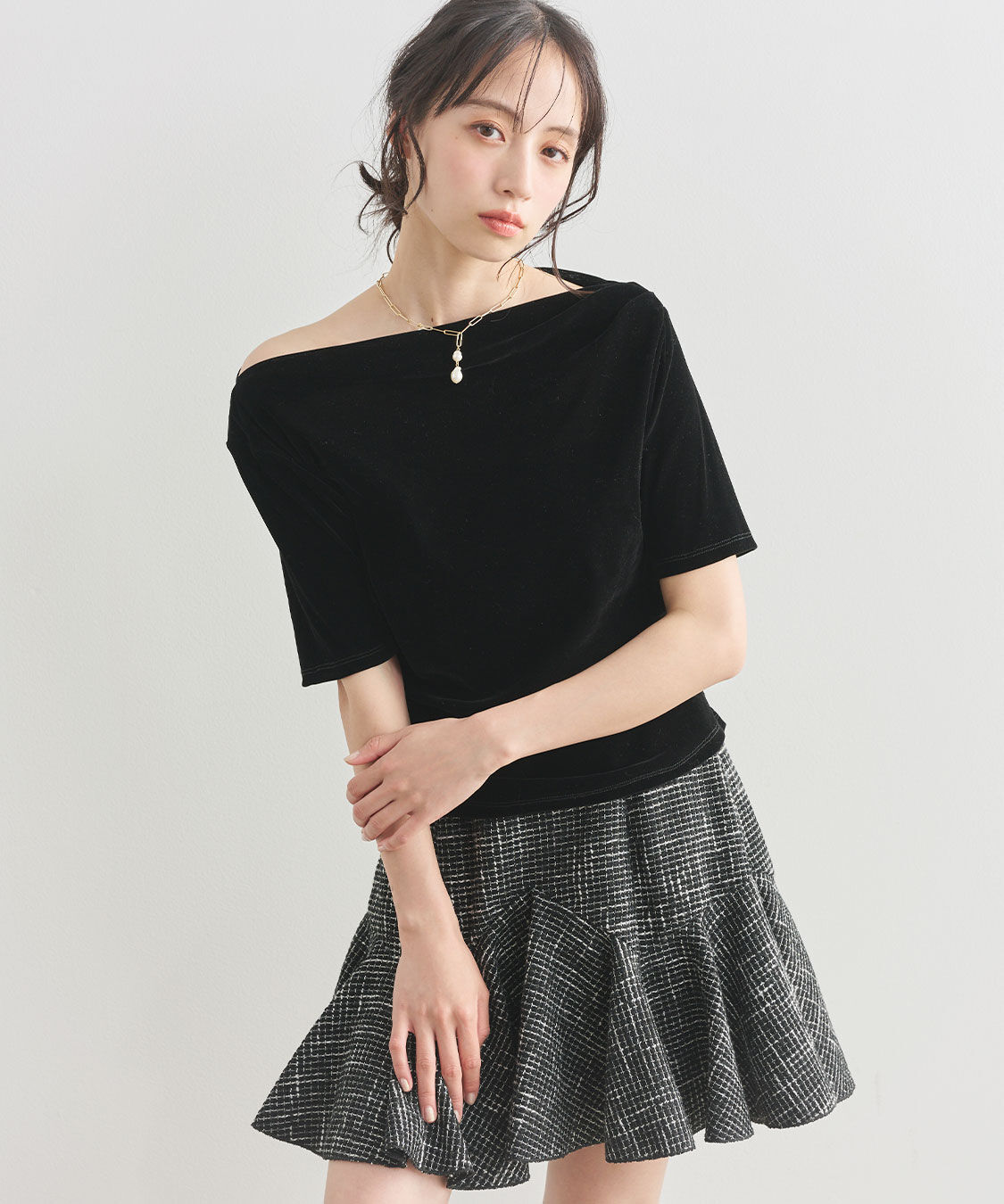 COCO DEAL「フロッキーチュールドレープトップス」|Tシャツ・カットソー|