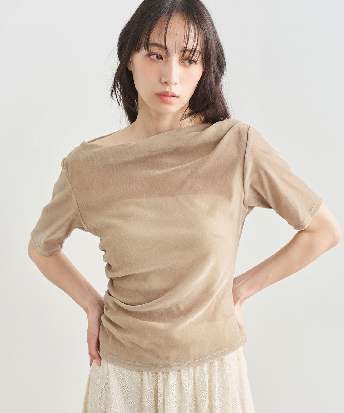 COCO DEAL「フロッキーチュールドレープトップス」|Tシャツ・カットソー|